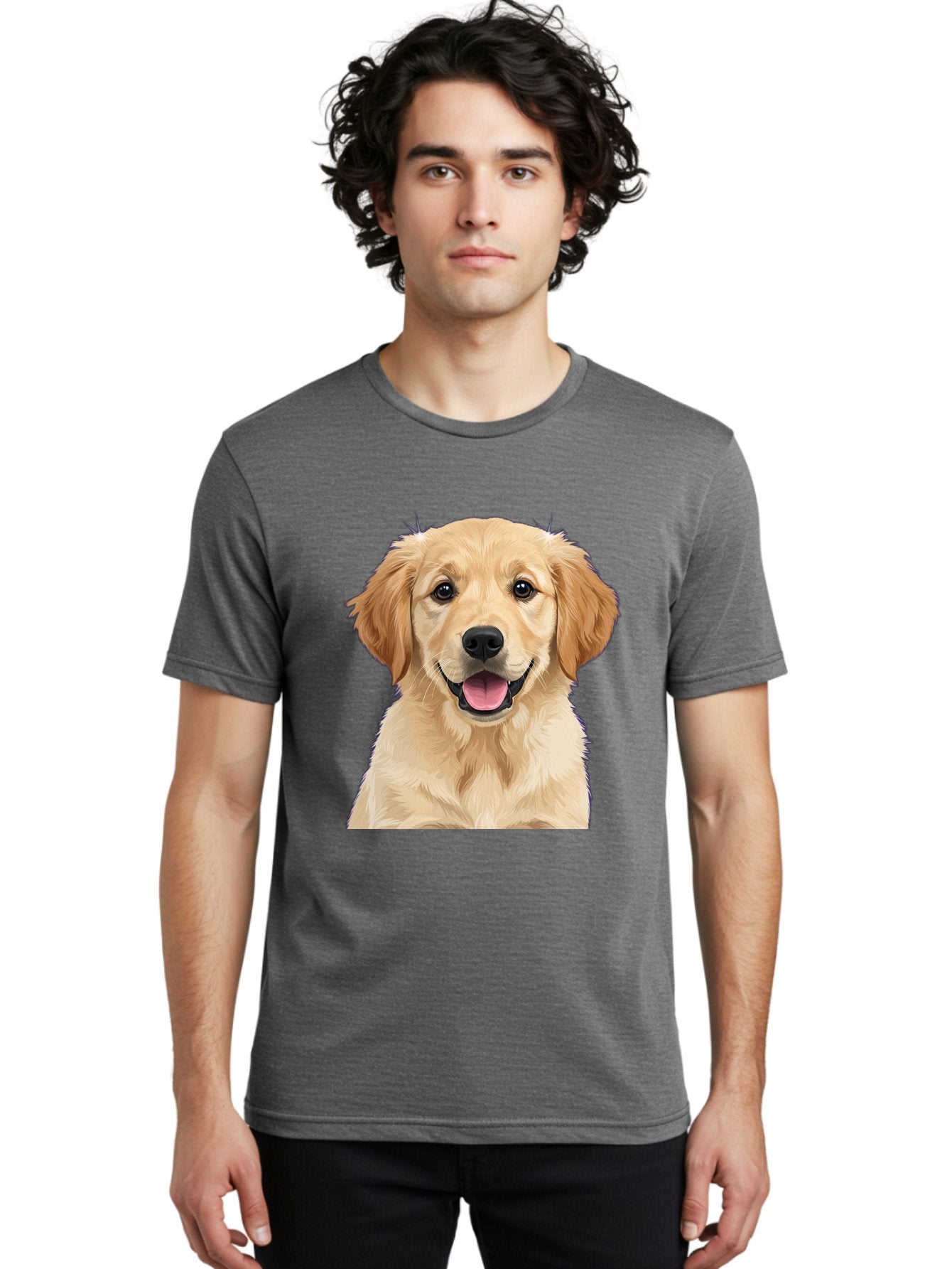 Golden-Retriever-Puppy-2 Men'S Graphic Tee, 100% Cotton, Comfortable Casual Summer Wear, Machine Washable, Happy Golden Retriever, Cute Puppy, Dog Portrait, Friendly Animal, Playful Pet, Adorable Face, Fluffy Fur, Joyful Expression, Bab989 23