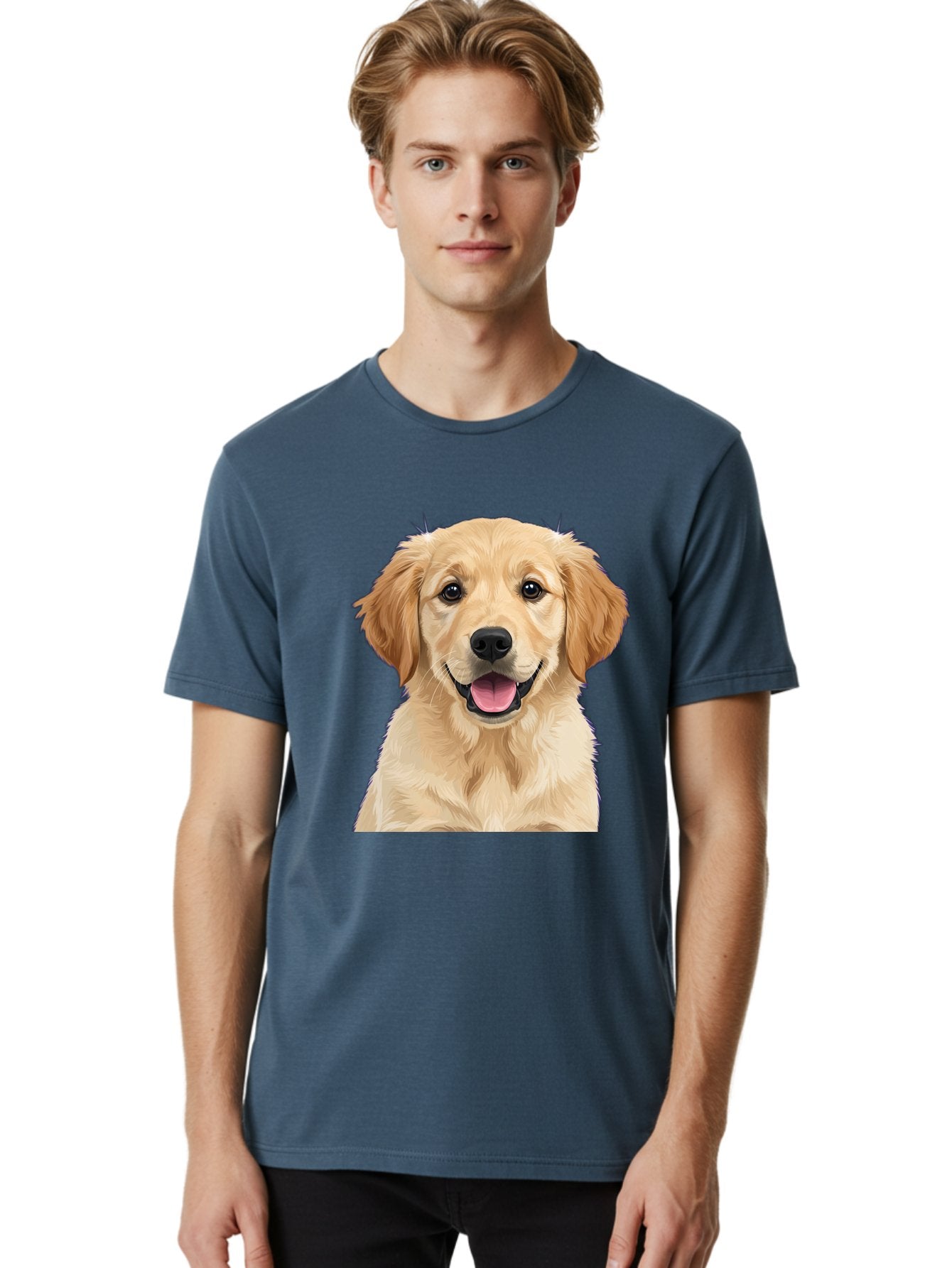 Golden-Retriever-Puppy-2 Men'S Graphic Tee, 100% Cotton, Comfortable Casual Summer Wear, Machine Washable, Happy Golden Retriever, Cute Puppy, Dog Portrait, Friendly Animal, Playful Pet, Adorable Face, Fluffy Fur, Joyful Expression, Bab989 21