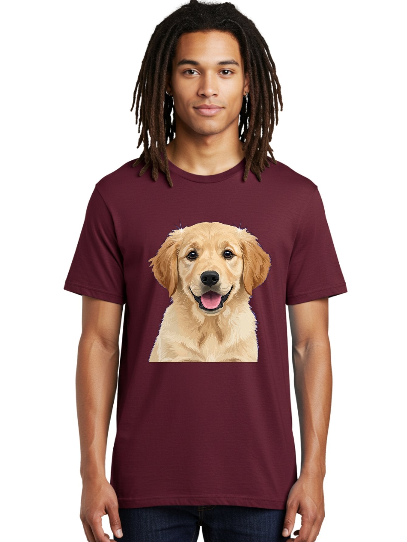 Golden-Retriever-Puppy-2 Men'S Graphic Tee, 100% Cotton, Comfortable Casual Summer Wear, Machine Washable, Happy Golden Retriever, Cute Puppy, Dog Portrait, Friendly Animal, Playful Pet, Adorable Face, Fluffy Fur, Joyful Expression, Bab989 18