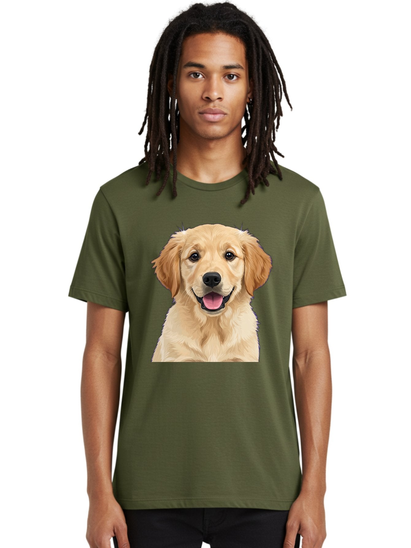 Golden-Retriever-Puppy-2 Men'S Graphic Tee, 100% Cotton, Comfortable Casual Summer Wear, Machine Washable, Happy Golden Retriever, Cute Puppy, Dog Portrait, Friendly Animal, Playful Pet, Adorable Face, Fluffy Fur, Joyful Expression, Bab989 20