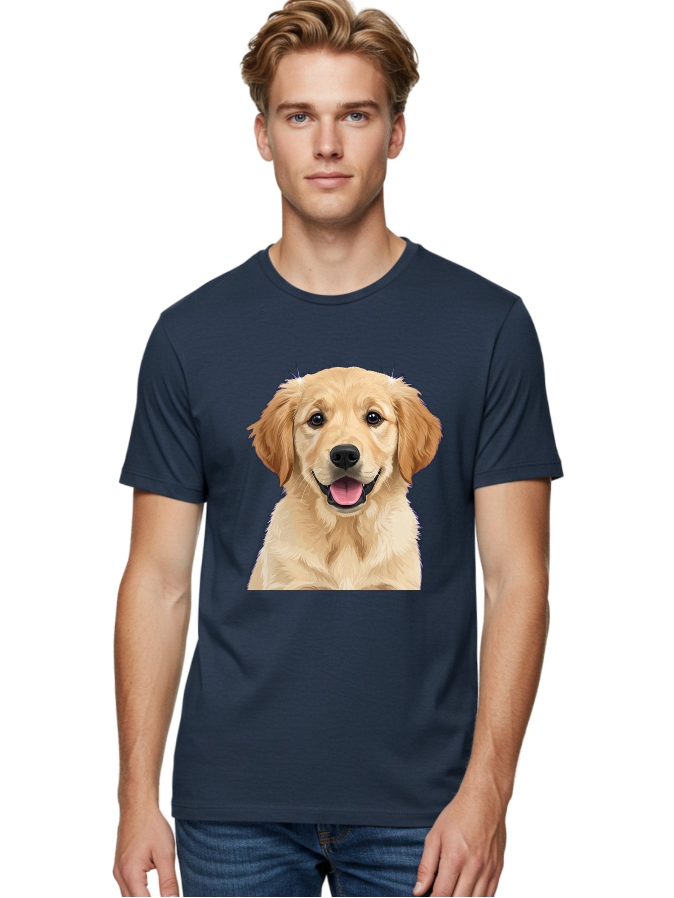 Golden-Retriever-Puppy-2 Men'S Graphic Tee, 100% Cotton, Comfortable Casual Summer Wear, Machine Washable, Happy Golden Retriever, Cute Puppy, Dog Portrait, Friendly Animal, Playful Pet, Adorable Face, Fluffy Fur, Joyful Expression, Bab989 29