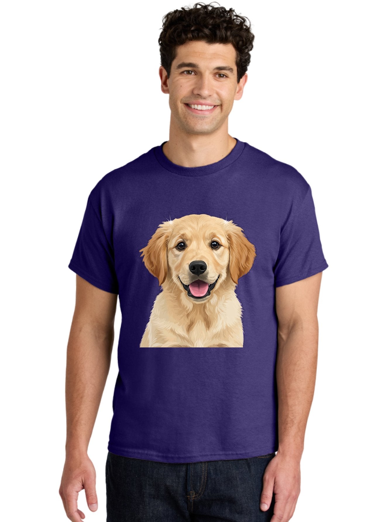 Golden-Retriever-Puppy-2 Men'S Graphic Tee, 100% Cotton, Comfortable Casual Summer Wear, Machine Washable, Happy Golden Retriever, Cute Puppy, Dog Portrait, Friendly Animal, Playful Pet, Adorable Face, Fluffy Fur, Joyful Expression, Bab989 24