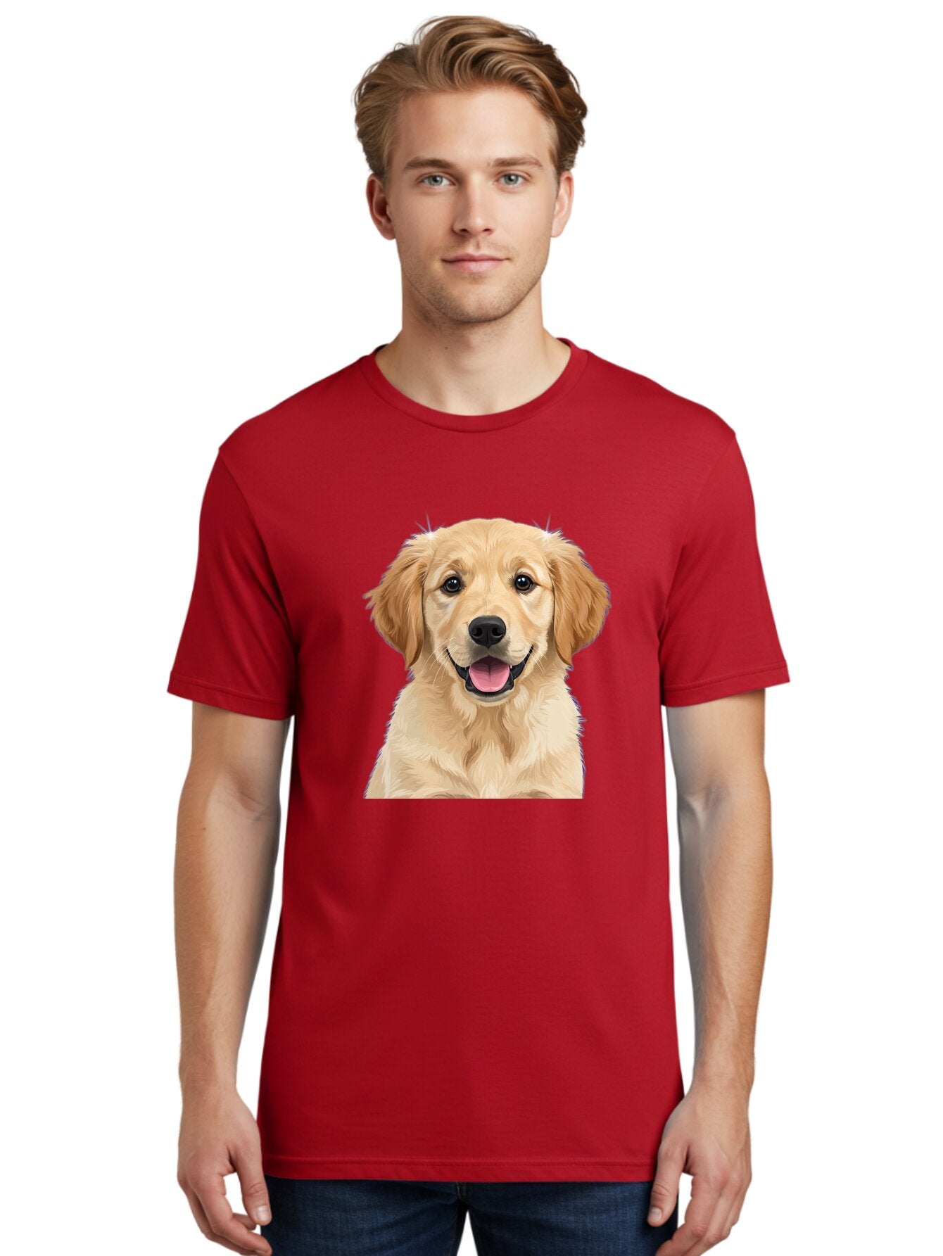 Golden-Retriever-Puppy-2 Men'S Graphic Tee, 100% Cotton, Comfortable Casual Summer Wear, Machine Washable, Happy Golden Retriever, Cute Puppy, Dog Portrait, Friendly Animal, Playful Pet, Adorable Face, Fluffy Fur, Joyful Expression, Bab989 19
