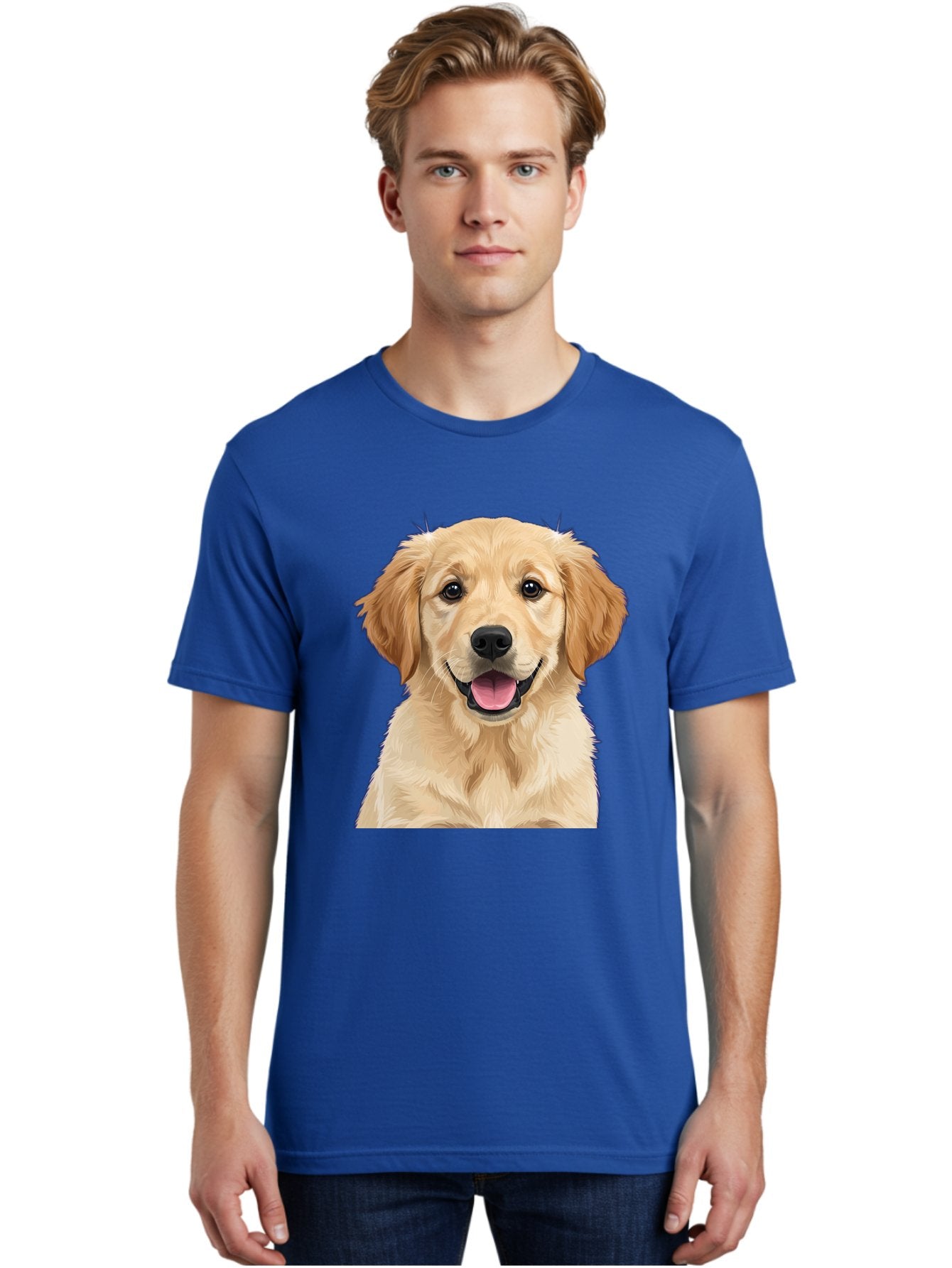 Golden-Retriever-Puppy-2 Men'S Graphic Tee, 100% Cotton, Comfortable Casual Summer Wear, Machine Washable, Happy Golden Retriever, Cute Puppy, Dog Portrait, Friendly Animal, Playful Pet, Adorable Face, Fluffy Fur, Joyful Expression, Bab989 26