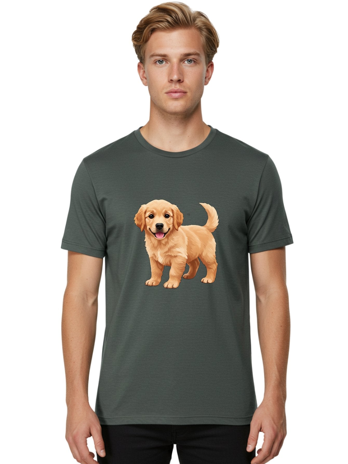 Golden-Retriever-Puppy-3 Men'S Graphic Tee, 100% Cotton, Comfortable Casual Summer Wear, Machine Washable, Golden Retriever Puppy, Dog Portrait, Playful Dog, Happy Puppy, Furry Friend, Dog'S Smile, Tail Wagging, Adorable Pet, Cartoon Dog, Bab990 20
