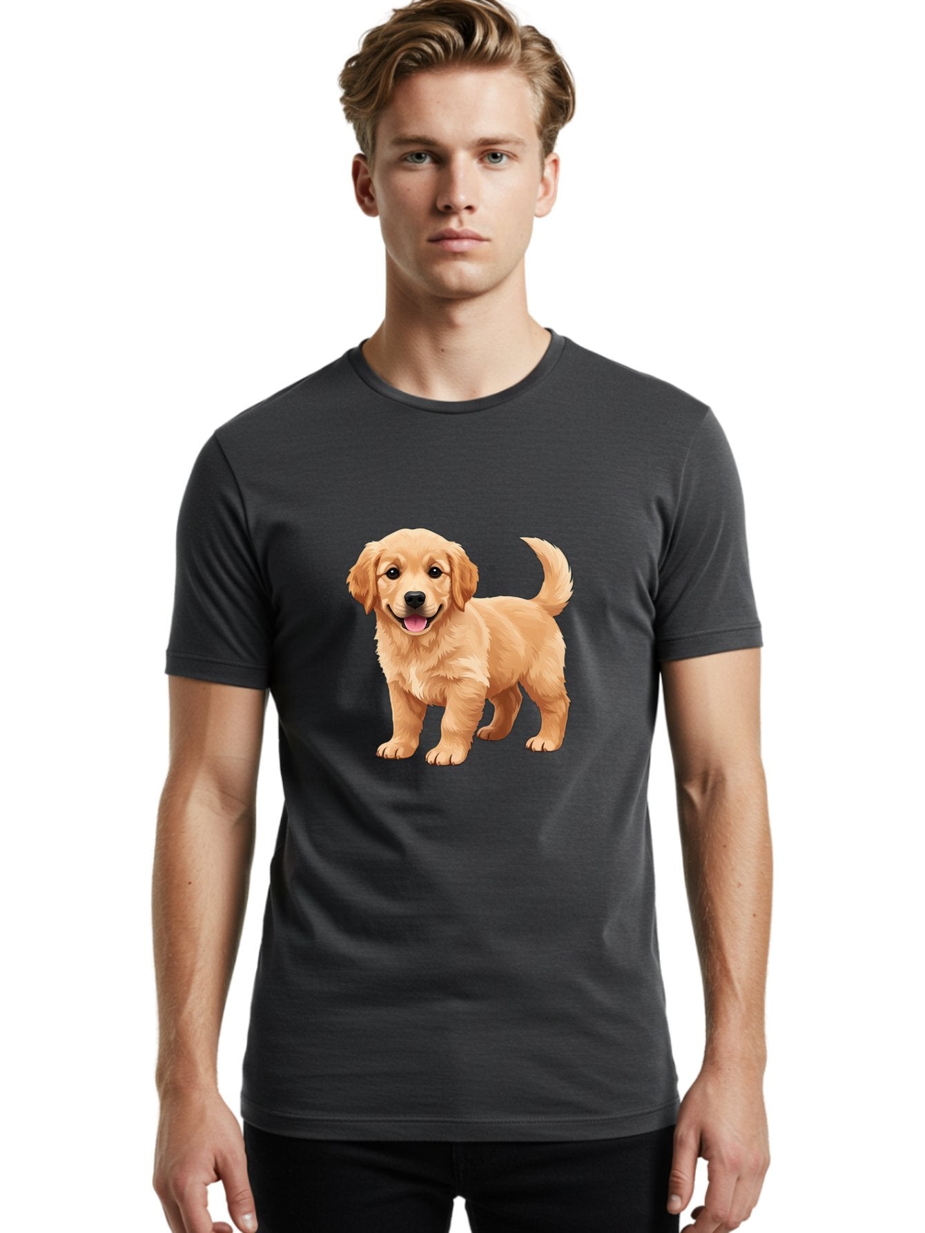 Golden-Retriever-Puppy-3 Men'S Graphic Tee, 100% Cotton, Comfortable Casual Summer Wear, Machine Washable, Golden Retriever Puppy, Dog Portrait, Playful Dog, Happy Puppy, Furry Friend, Dog'S Smile, Tail Wagging, Adorable Pet, Cartoon Dog, Bab990 21