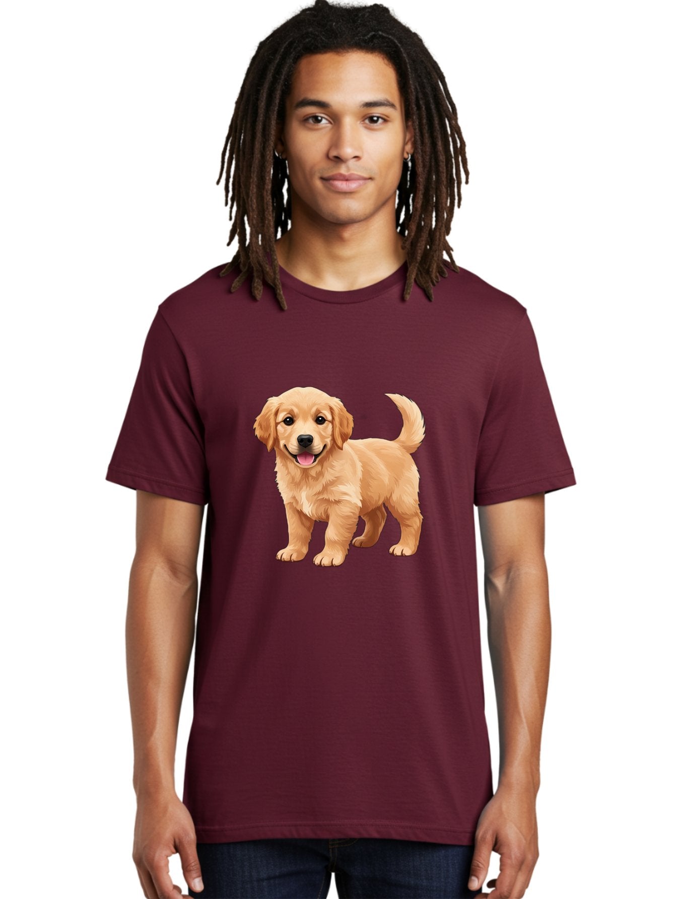 Golden-Retriever-Puppy-3 Men'S Graphic Tee, 100% Cotton, Comfortable Casual Summer Wear, Machine Washable, Golden Retriever Puppy, Dog Portrait, Playful Dog, Happy Puppy, Furry Friend, Dog'S Smile, Tail Wagging, Adorable Pet, Cartoon Dog, Bab990 25