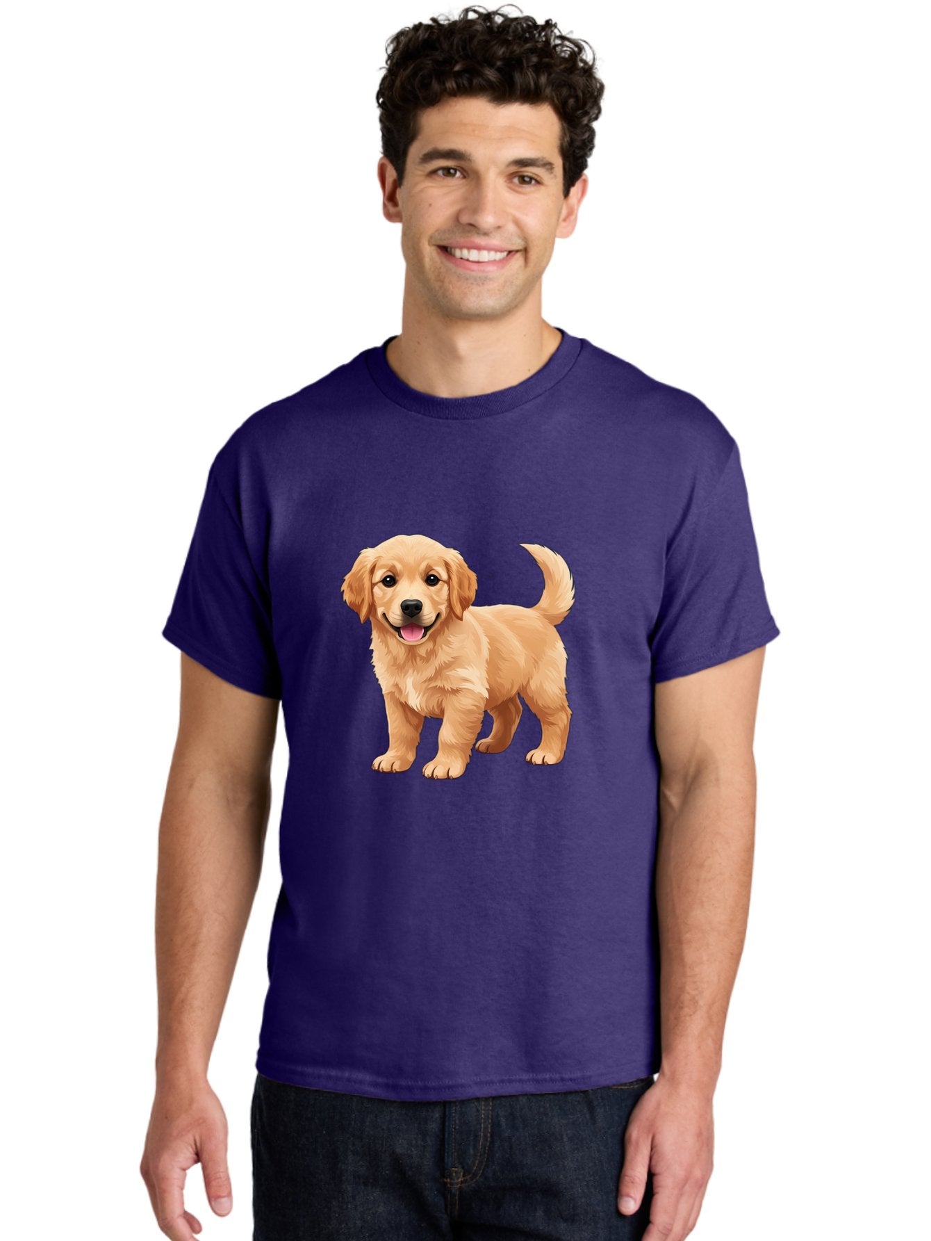 Golden-Retriever-Puppy-3 Men'S Graphic Tee, 100% Cotton, Comfortable Casual Summer Wear, Machine Washable, Golden Retriever Puppy, Dog Portrait, Playful Dog, Happy Puppy, Furry Friend, Dog'S Smile, Tail Wagging, Adorable Pet, Cartoon Dog, Bab990 19