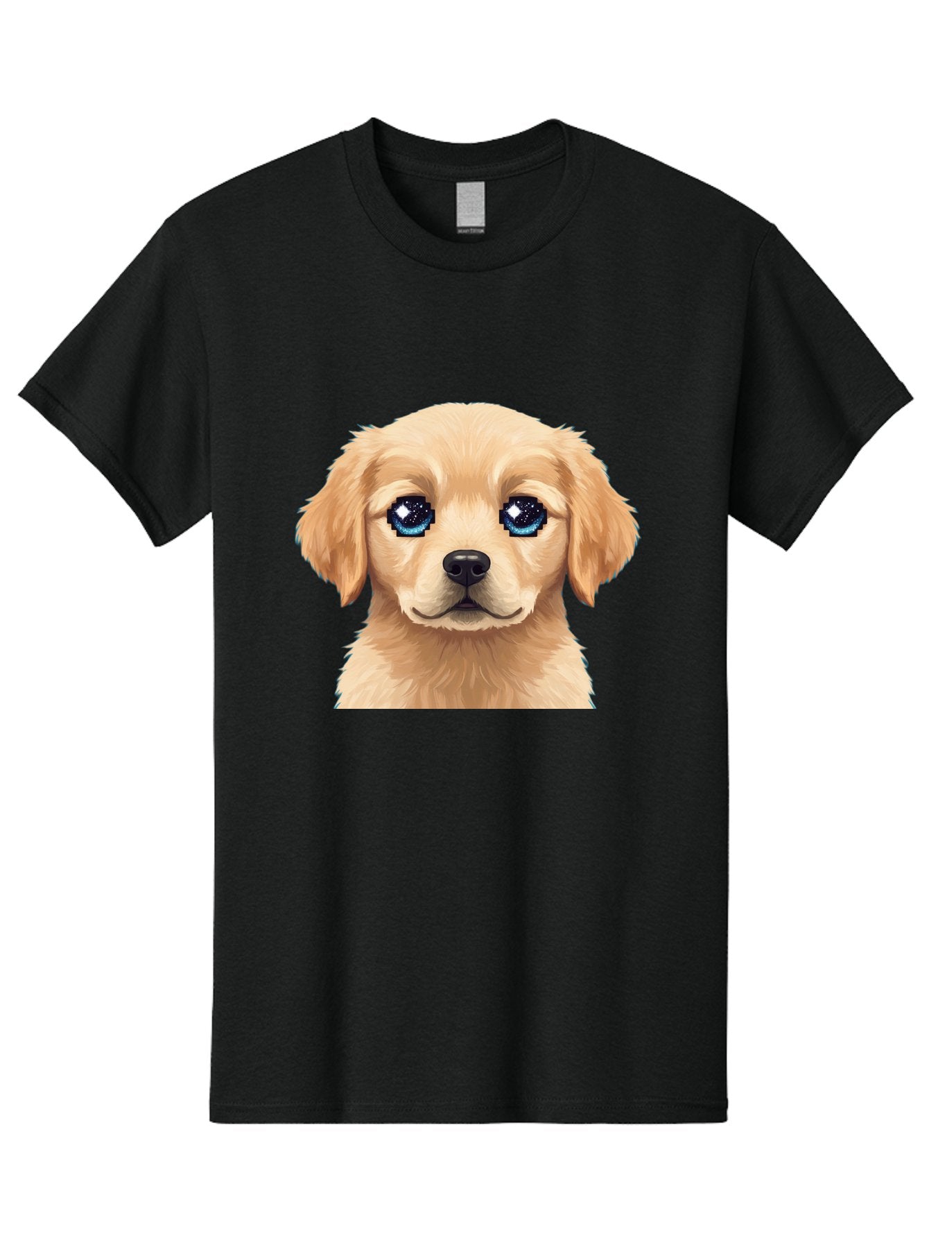 Golden-Retriever-Puppy-4 Men'S Graphic Tee, 100% Cotton, Comfortable Casual Summer Wear, Machine Washable, Golden Retriever Puppy, Cute Cartoon Dog, Big Blue Eyes, Galaxy Eyes, Sparkly Eyes, Fluffy Fur, Adorable Face, Sweet Puppy, Digital Art Bab991 4
