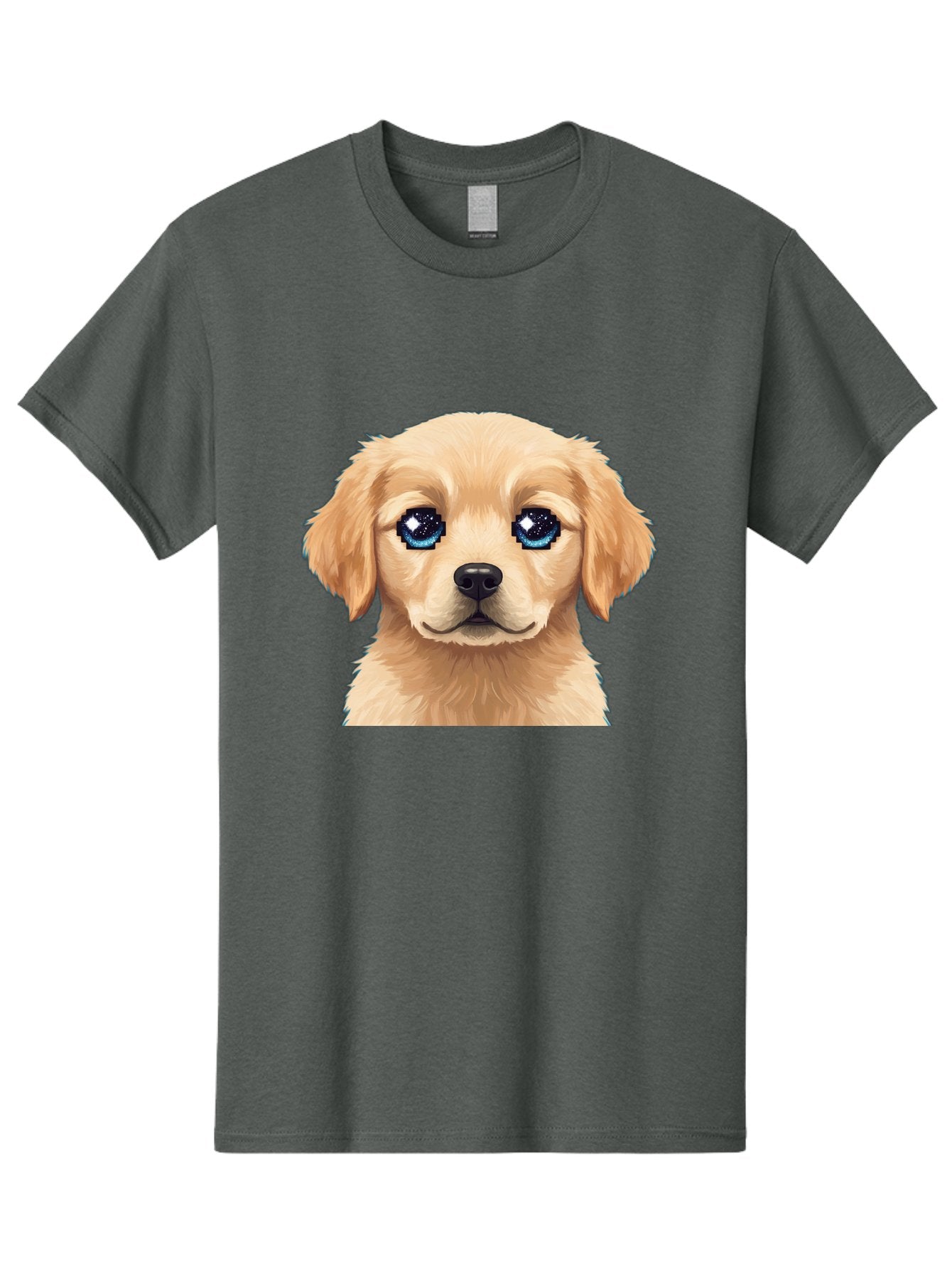Golden-Retriever-Puppy-4 Men'S Graphic Tee, 100% Cotton, Comfortable Casual Summer Wear, Machine Washable, Golden Retriever Puppy, Cute Cartoon Dog, Big Blue Eyes, Galaxy Eyes, Sparkly Eyes, Fluffy Fur, Adorable Face, Sweet Puppy, Digital Art Bab991