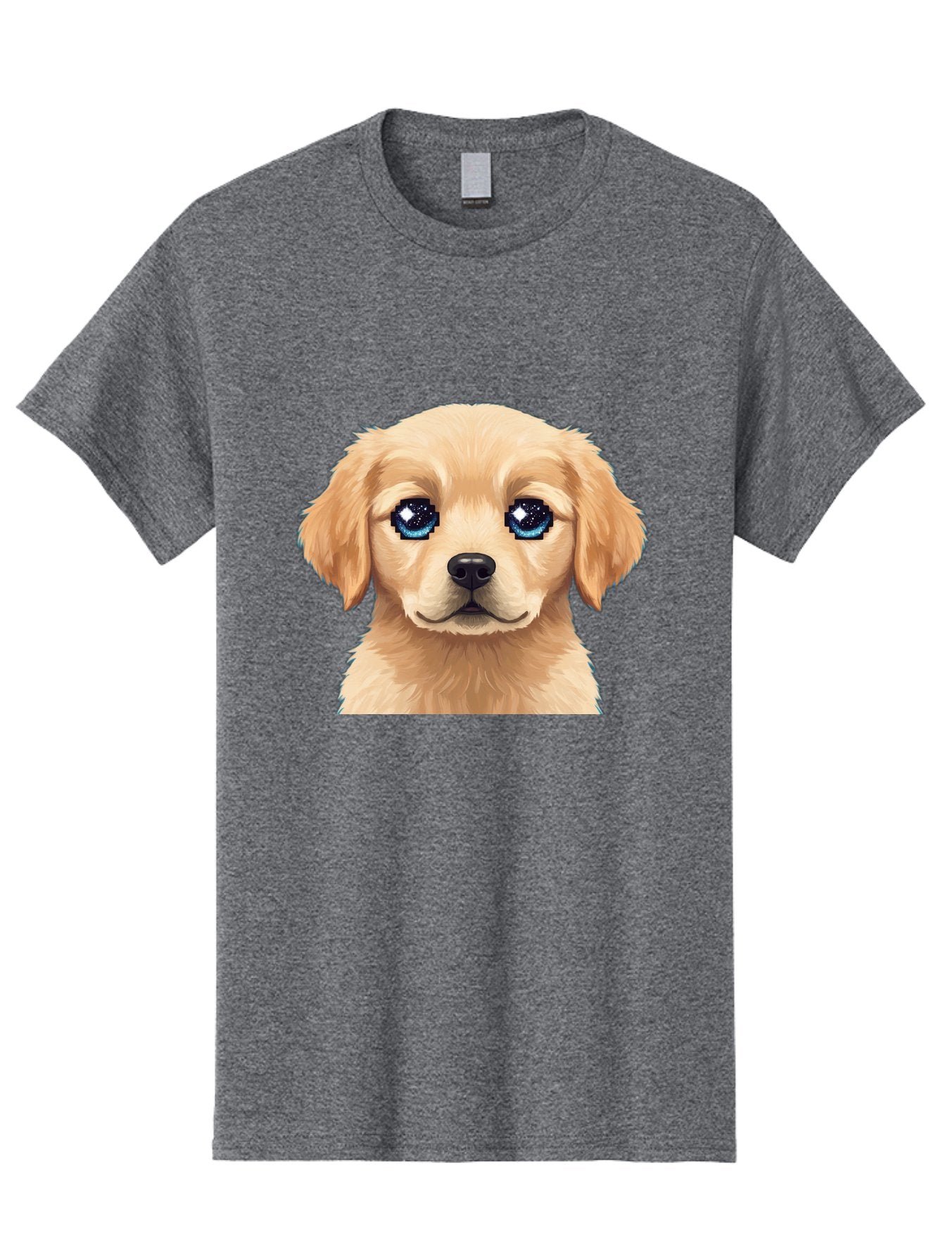 Golden-Retriever-Puppy-4 Men'S Graphic Tee, 100% Cotton, Comfortable Casual Summer Wear, Machine Washable, Golden Retriever Puppy, Cute Cartoon Dog, Big Blue Eyes, Galaxy Eyes, Sparkly Eyes, Fluffy Fur, Adorable Face, Sweet Puppy, Digital Art Bab991 3