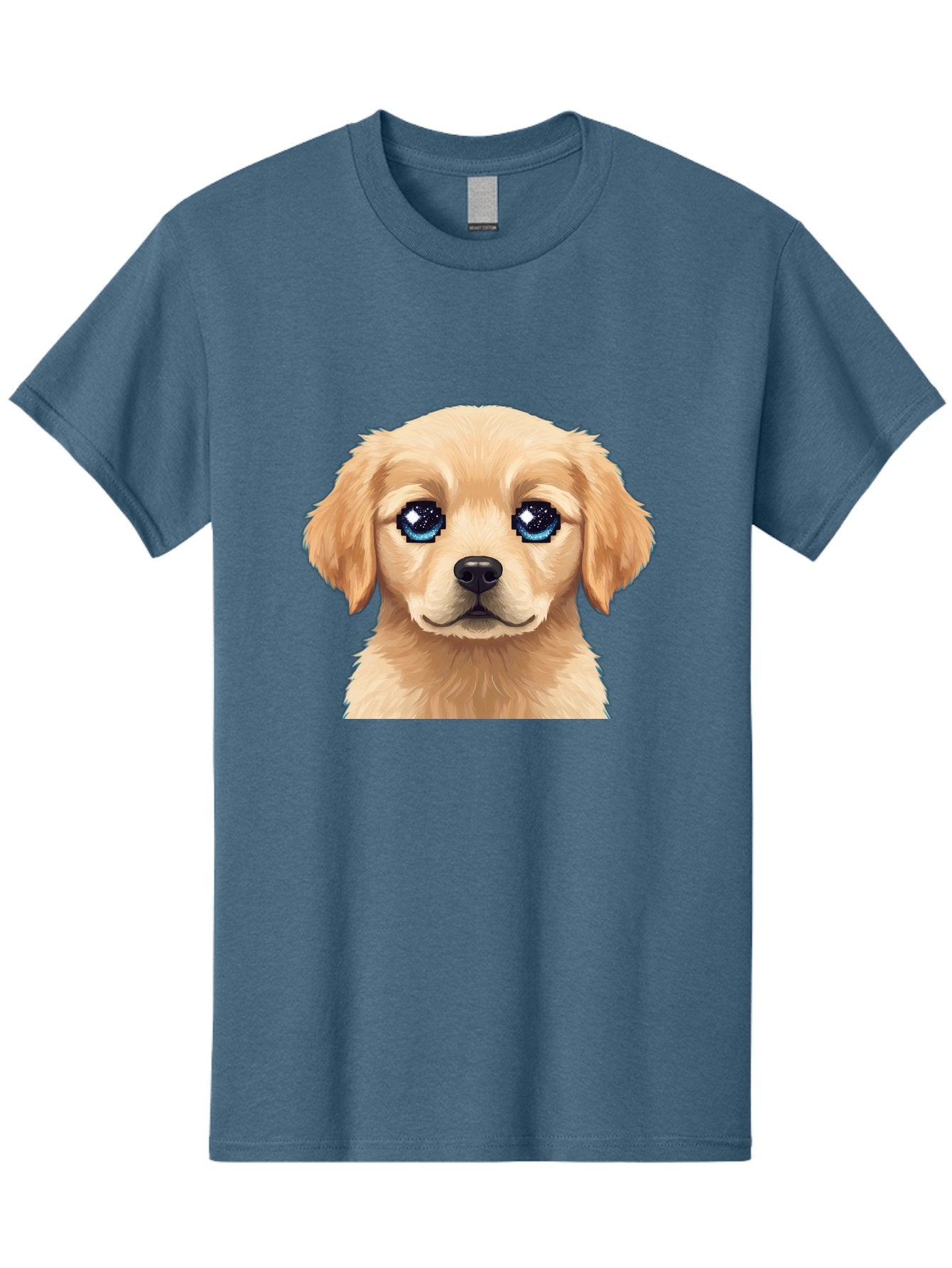 Golden-Retriever-Puppy-4 Men'S Graphic Tee, 100% Cotton, Comfortable Casual Summer Wear, Machine Washable, Golden Retriever Puppy, Cute Cartoon Dog, Big Blue Eyes, Galaxy Eyes, Sparkly Eyes, Fluffy Fur, Adorable Face, Sweet Puppy, Digital Art Bab991 10