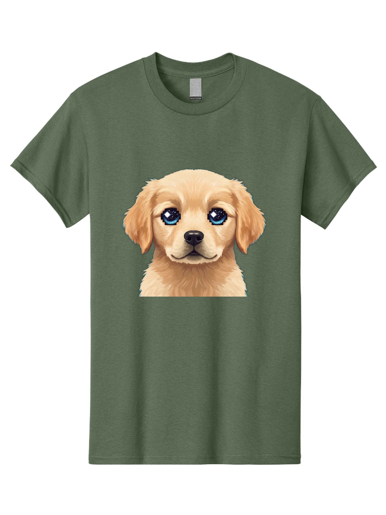 Golden-Retriever-Puppy-4 Men'S Graphic Tee, 100% Cotton, Comfortable Casual Summer Wear, Machine Washable, Golden Retriever Puppy, Cute Cartoon Dog, Big Blue Eyes, Galaxy Eyes, Sparkly Eyes, Fluffy Fur, Adorable Face, Sweet Puppy, Digital Art Bab991 7