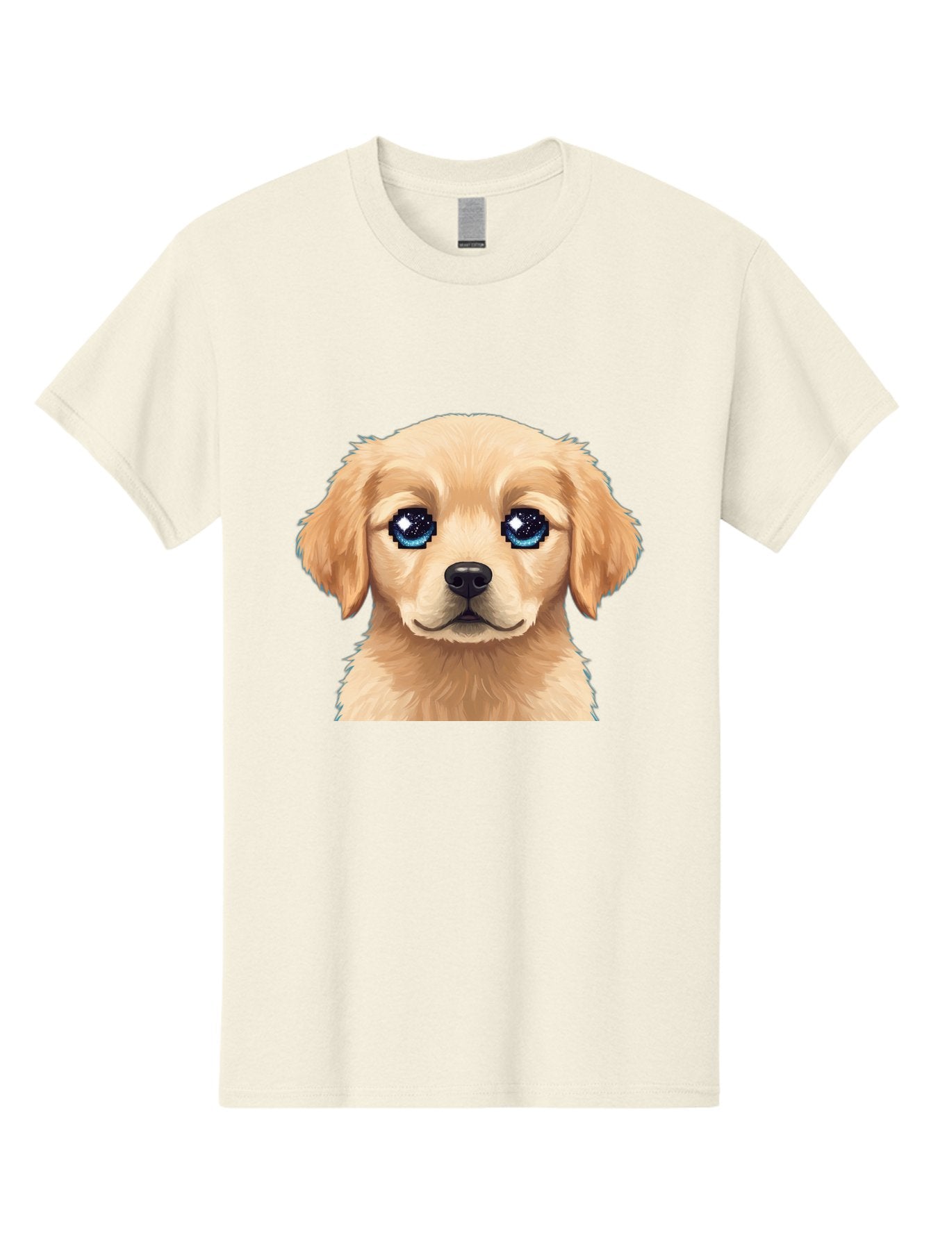 Golden-Retriever-Puppy-4 Men'S Graphic Tee, 100% Cotton, Comfortable Casual Summer Wear, Machine Washable, Golden Retriever Puppy, Cute Cartoon Dog, Big Blue Eyes, Galaxy Eyes, Sparkly Eyes, Fluffy Fur, Adorable Face, Sweet Puppy, Digital Art Bab991