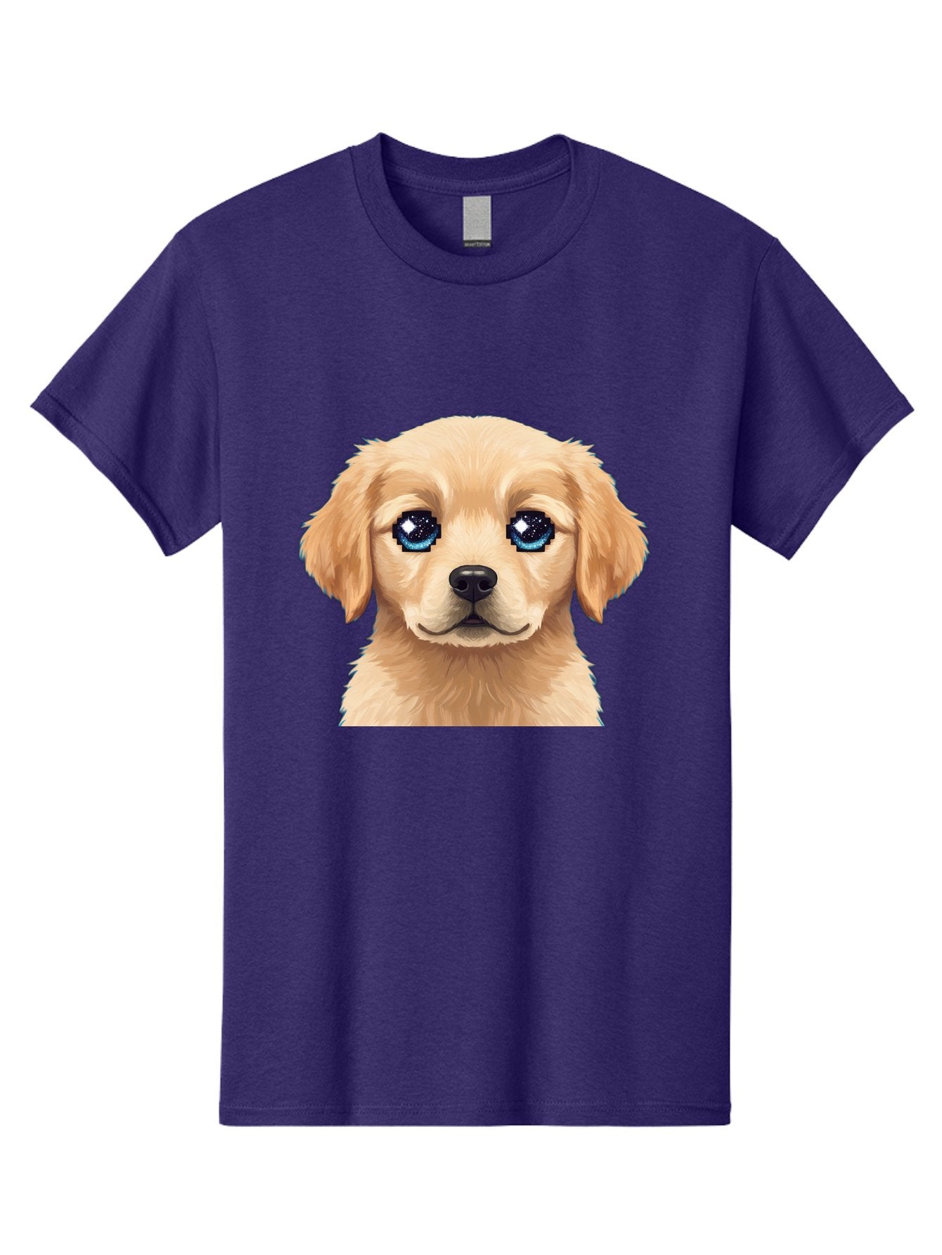 Golden-Retriever-Puppy-4 Men'S Graphic Tee, 100% Cotton, Comfortable Casual Summer Wear, Machine Washable, Golden Retriever Puppy, Cute Cartoon Dog, Big Blue Eyes, Galaxy Eyes, Sparkly Eyes, Fluffy Fur, Adorable Face, Sweet Puppy, Digital Art Bab991 9
