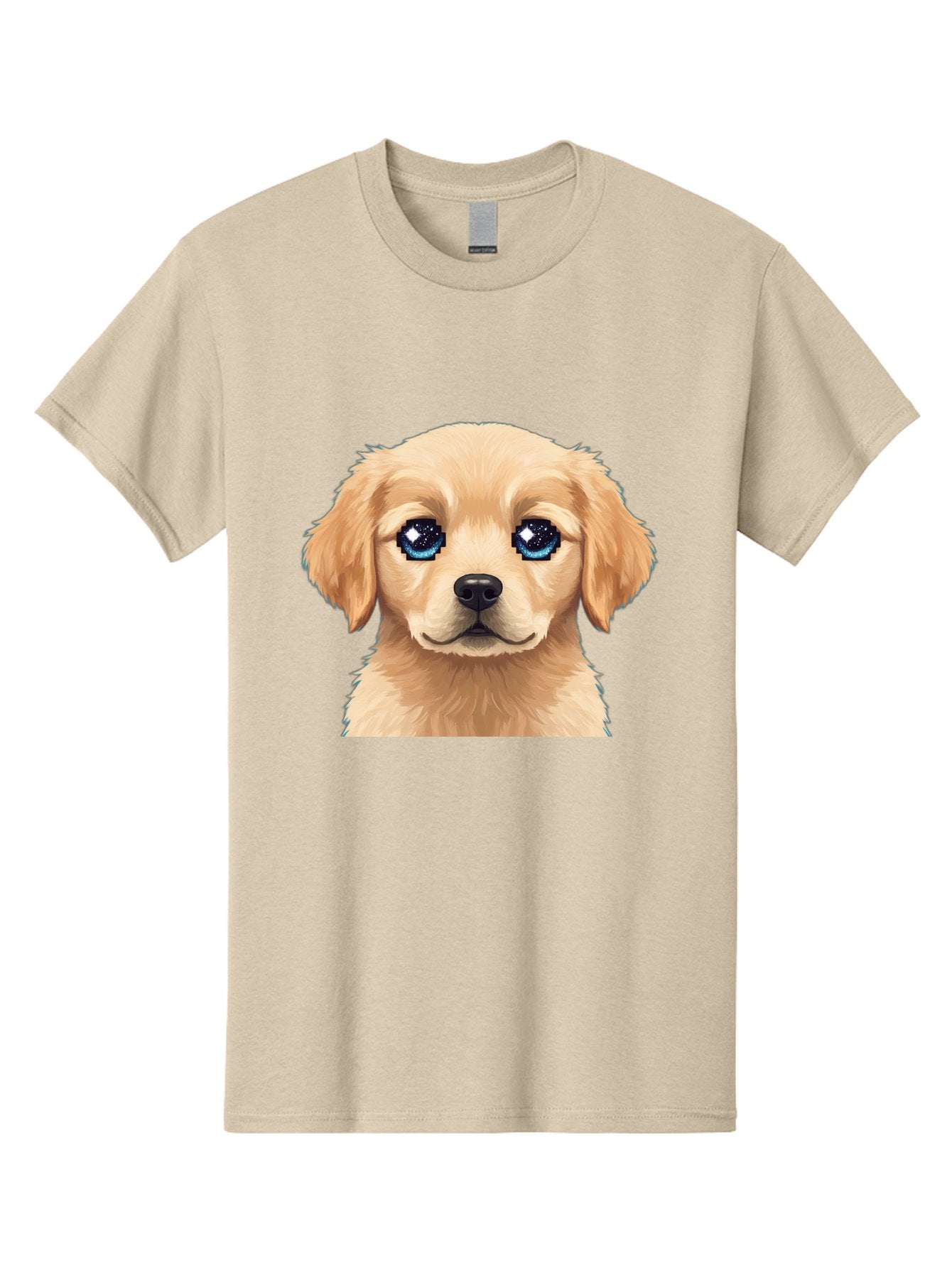 Golden-Retriever-Puppy-4 Men'S Graphic Tee, 100% Cotton, Comfortable Casual Summer Wear, Machine Washable, Golden Retriever Puppy, Cute Cartoon Dog, Big Blue Eyes, Galaxy Eyes, Sparkly Eyes, Fluffy Fur, Adorable Face, Sweet Puppy, Digital Art Bab991 14