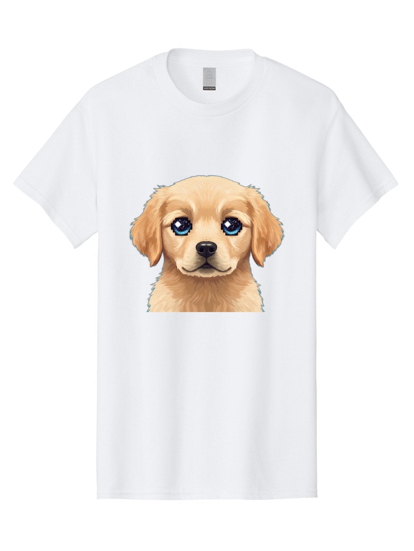 Golden-Retriever-Puppy-4 Men'S Graphic Tee, 100% Cotton, Comfortable Casual Summer Wear, Machine Washable, Golden Retriever Puppy, Cute Cartoon Dog, Big Blue Eyes, Galaxy Eyes, Sparkly Eyes, Fluffy Fur, Adorable Face, Sweet Puppy, Digital Art Bab991 5