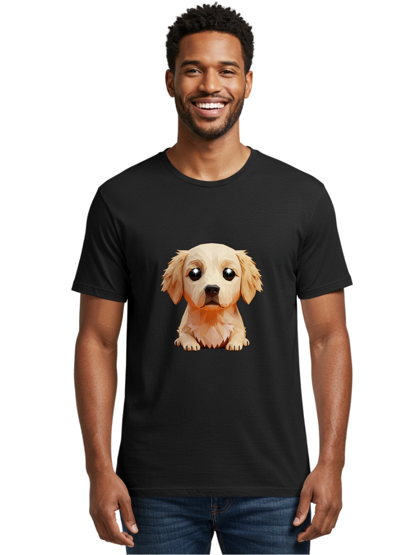 Golden-Retriever-Puppy-5 Men'S Graphic Tee, 100% Cotton, Comfortable Casual Summer Wear, Machine Washable, Low-Poly Puppy Art, Puppy With Shiny Eyes, 3D Geometric Dog, Cute Puppy, Adorable Puppy Graphics, Puppy Illustration, Modern Art, Bab992 21