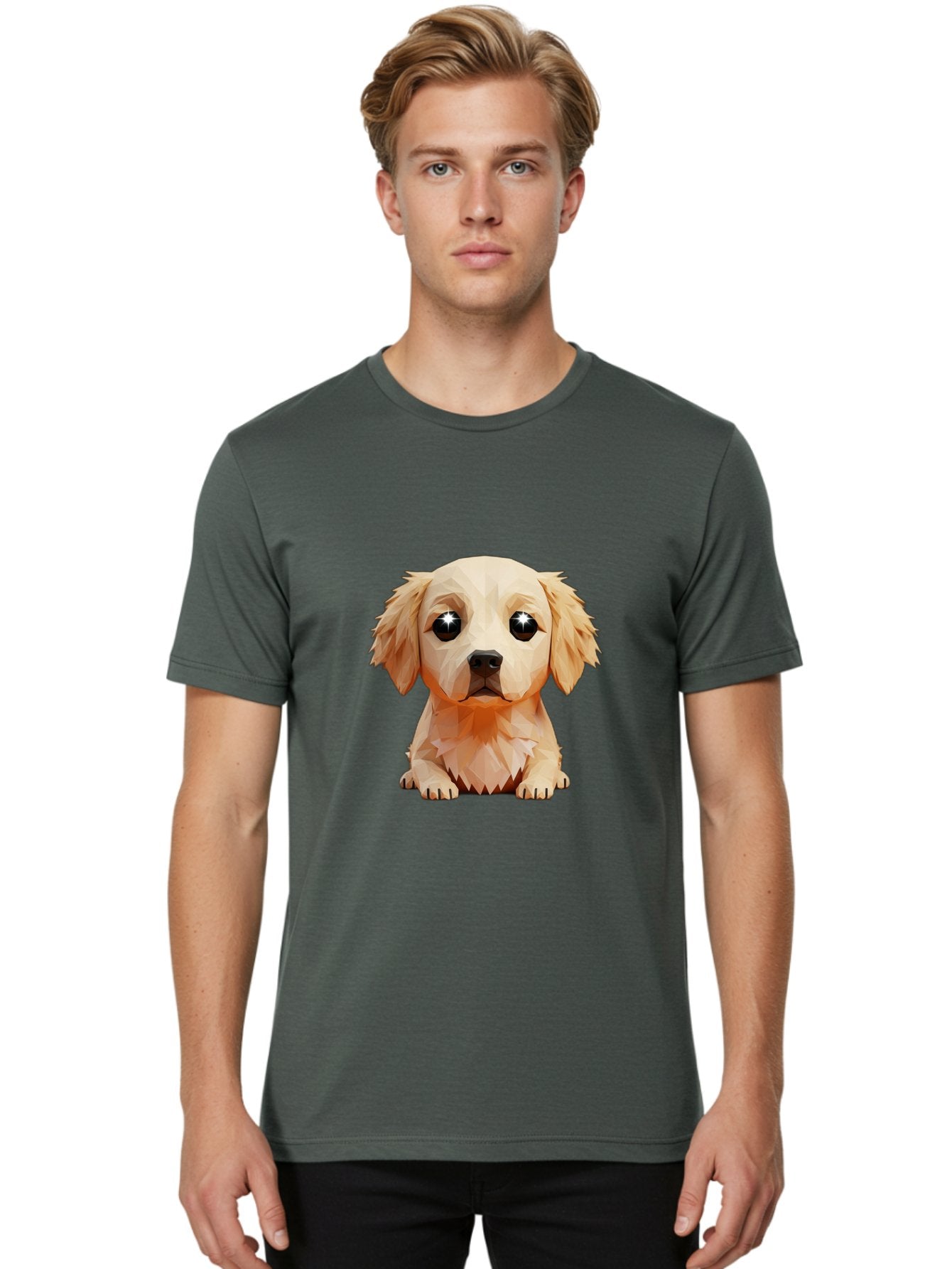 Golden-Retriever-Puppy-5 Men'S Graphic Tee, 100% Cotton, Comfortable Casual Summer Wear, Machine Washable, Low-Poly Puppy Art, Puppy With Shiny Eyes, 3D Geometric Dog, Cute Puppy, Adorable Puppy Graphics, Puppy Illustration, Modern Art, Bab992 24