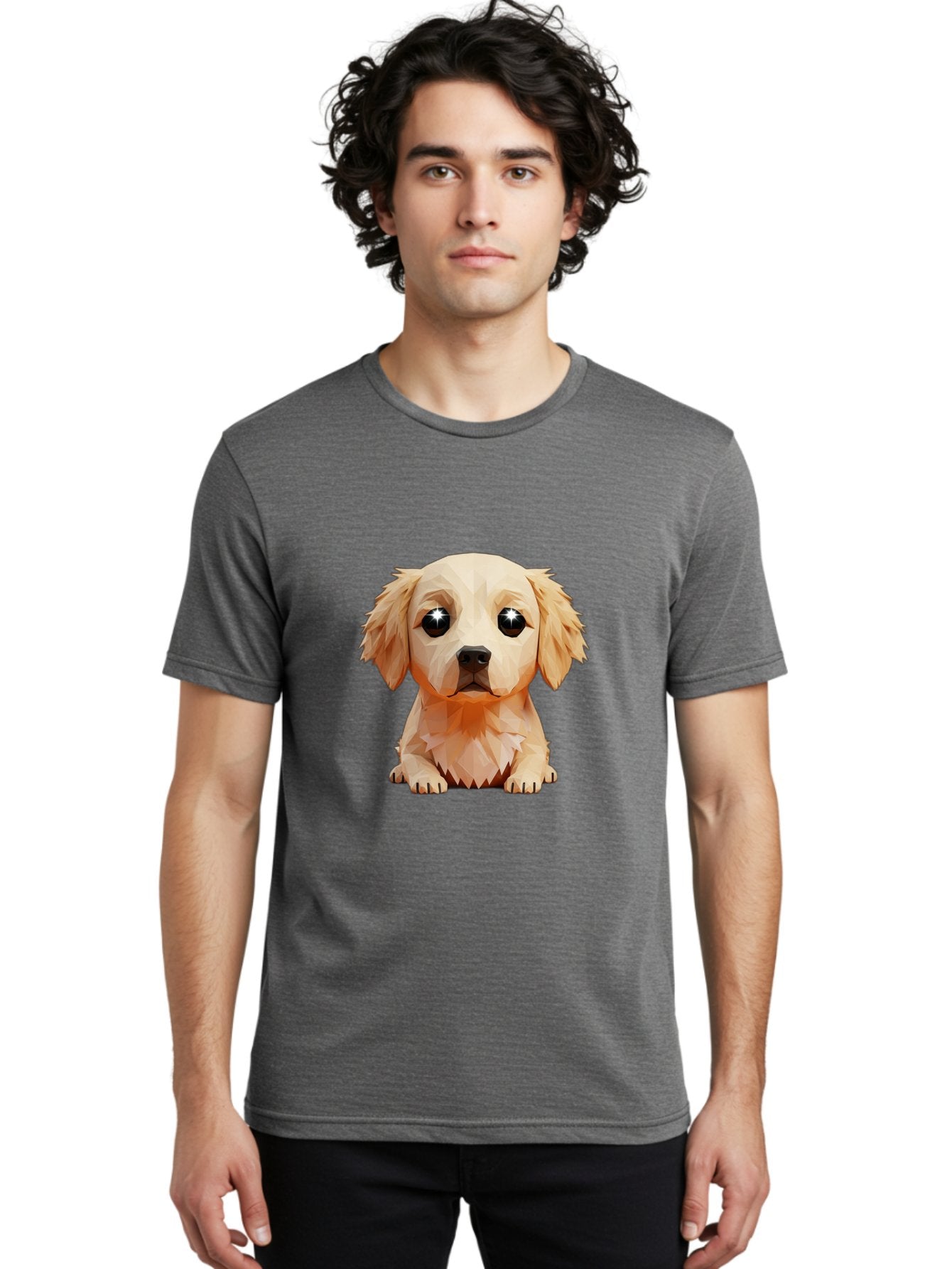 Golden-Retriever-Puppy-5 Men'S Graphic Tee, 100% Cotton, Comfortable Casual Summer Wear, Machine Washable, Low-Poly Puppy Art, Puppy With Shiny Eyes, 3D Geometric Dog, Cute Puppy, Adorable Puppy Graphics, Puppy Illustration, Modern Art, Bab992 26