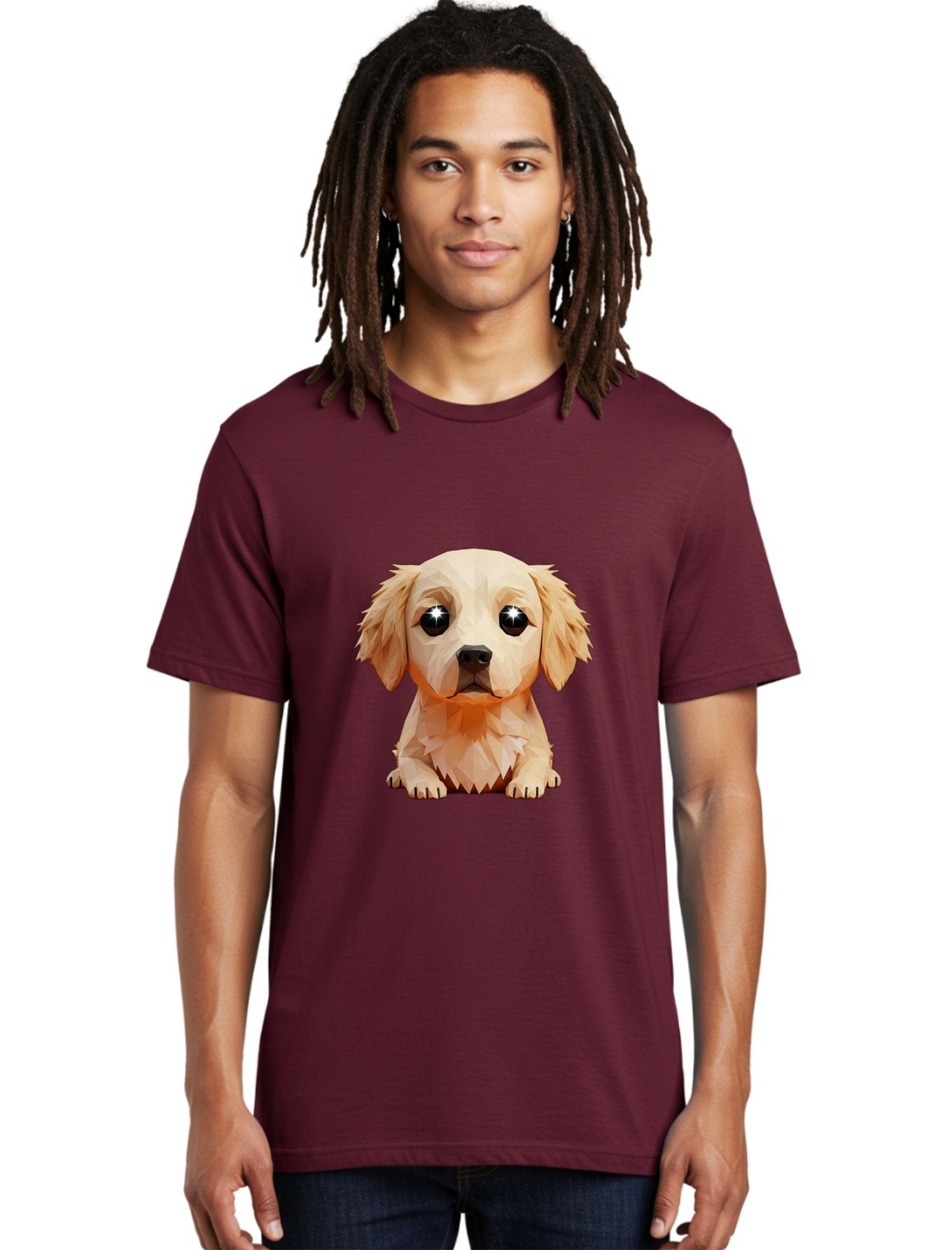 Golden-Retriever-Puppy-5 Men'S Graphic Tee, 100% Cotton, Comfortable Casual Summer Wear, Machine Washable, Low-Poly Puppy Art, Puppy With Shiny Eyes, 3D Geometric Dog, Cute Puppy, Adorable Puppy Graphics, Puppy Illustration, Modern Art, Bab992 19