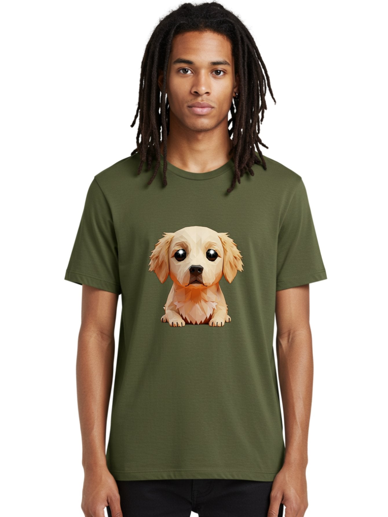 Golden-Retriever-Puppy-5 Men'S Graphic Tee, 100% Cotton, Comfortable Casual Summer Wear, Machine Washable, Low-Poly Puppy Art, Puppy With Shiny Eyes, 3D Geometric Dog, Cute Puppy, Adorable Puppy Graphics, Puppy Illustration, Modern Art, Bab992 27