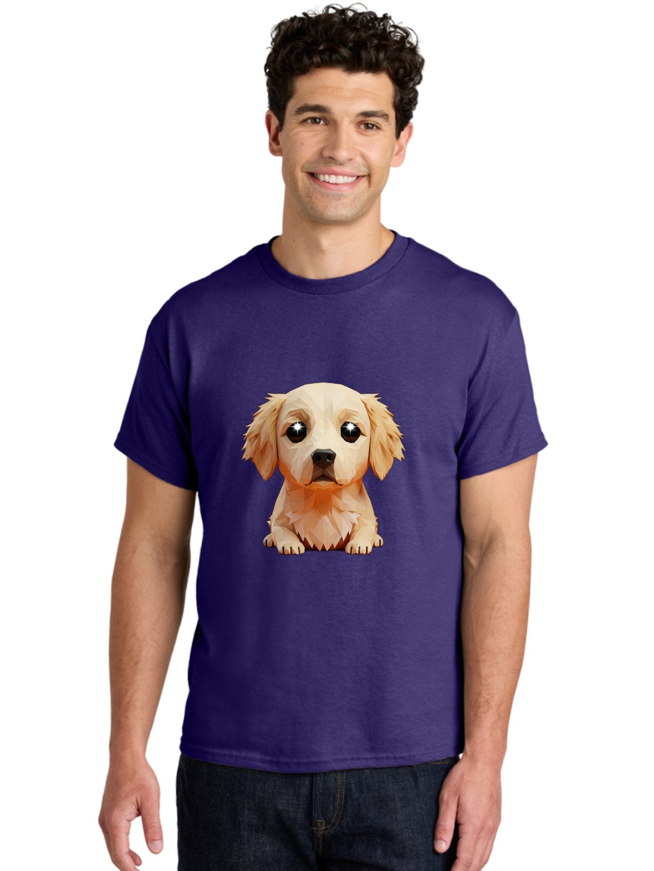Golden-Retriever-Puppy-5 Men'S Graphic Tee, 100% Cotton, Comfortable Casual Summer Wear, Machine Washable, Low-Poly Puppy Art, Puppy With Shiny Eyes, 3D Geometric Dog, Cute Puppy, Adorable Puppy Graphics, Puppy Illustration, Modern Art, Bab992 16