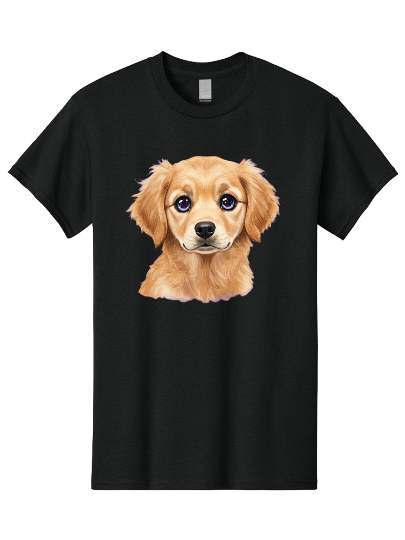 Golden-Retriever-Puppy-6 Men'S Graphic Tee, 100% Cotton, Comfortable Casual Summer Wear, Machine Washable, Golden Puppy, Cute Dog, Puppy Face, Blue Eyes, Fluffy Fur, Adorable Animal, Cartoon Style, Digital Art, Sweet Expression, Friendly Pet Bab993 7