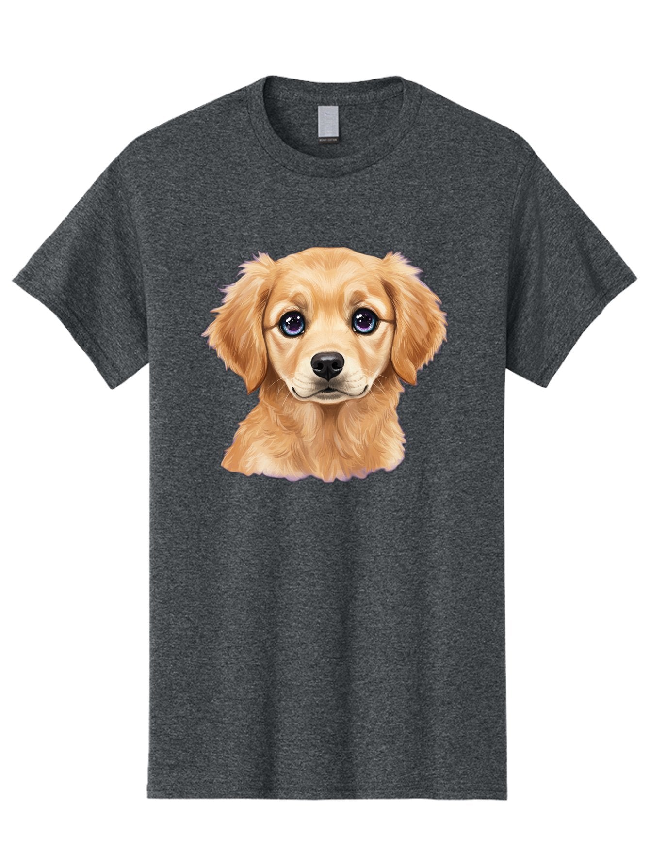 Golden-Retriever-Puppy-6 Men'S Graphic Tee, 100% Cotton, Comfortable Casual Summer Wear, Machine Washable, Golden Puppy, Cute Dog, Puppy Face, Blue Eyes, Fluffy Fur, Adorable Animal, Cartoon Style, Digital Art, Sweet Expression, Friendly Pet Bab993 4