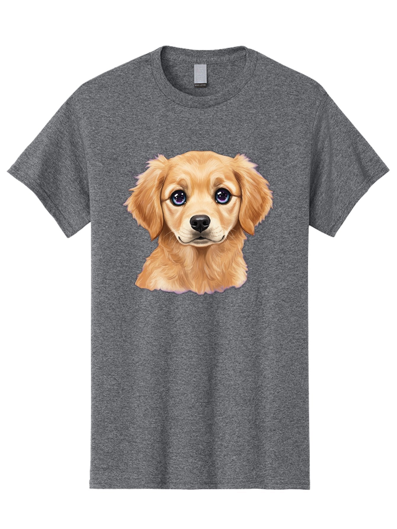 Golden-Retriever-Puppy-6 Men'S Graphic Tee, 100% Cotton, Comfortable Casual Summer Wear, Machine Washable, Golden Puppy, Cute Dog, Puppy Face, Blue Eyes, Fluffy Fur, Adorable Animal, Cartoon Style, Digital Art, Sweet Expression, Friendly Pet Bab993 8