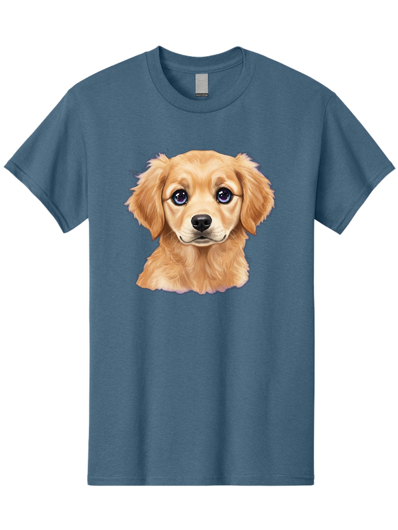 Golden-Retriever-Puppy-6 Men'S Graphic Tee, 100% Cotton, Comfortable Casual Summer Wear, Machine Washable, Golden Puppy, Cute Dog, Puppy Face, Blue Eyes, Fluffy Fur, Adorable Animal, Cartoon Style, Digital Art, Sweet Expression, Friendly Pet Bab993 13