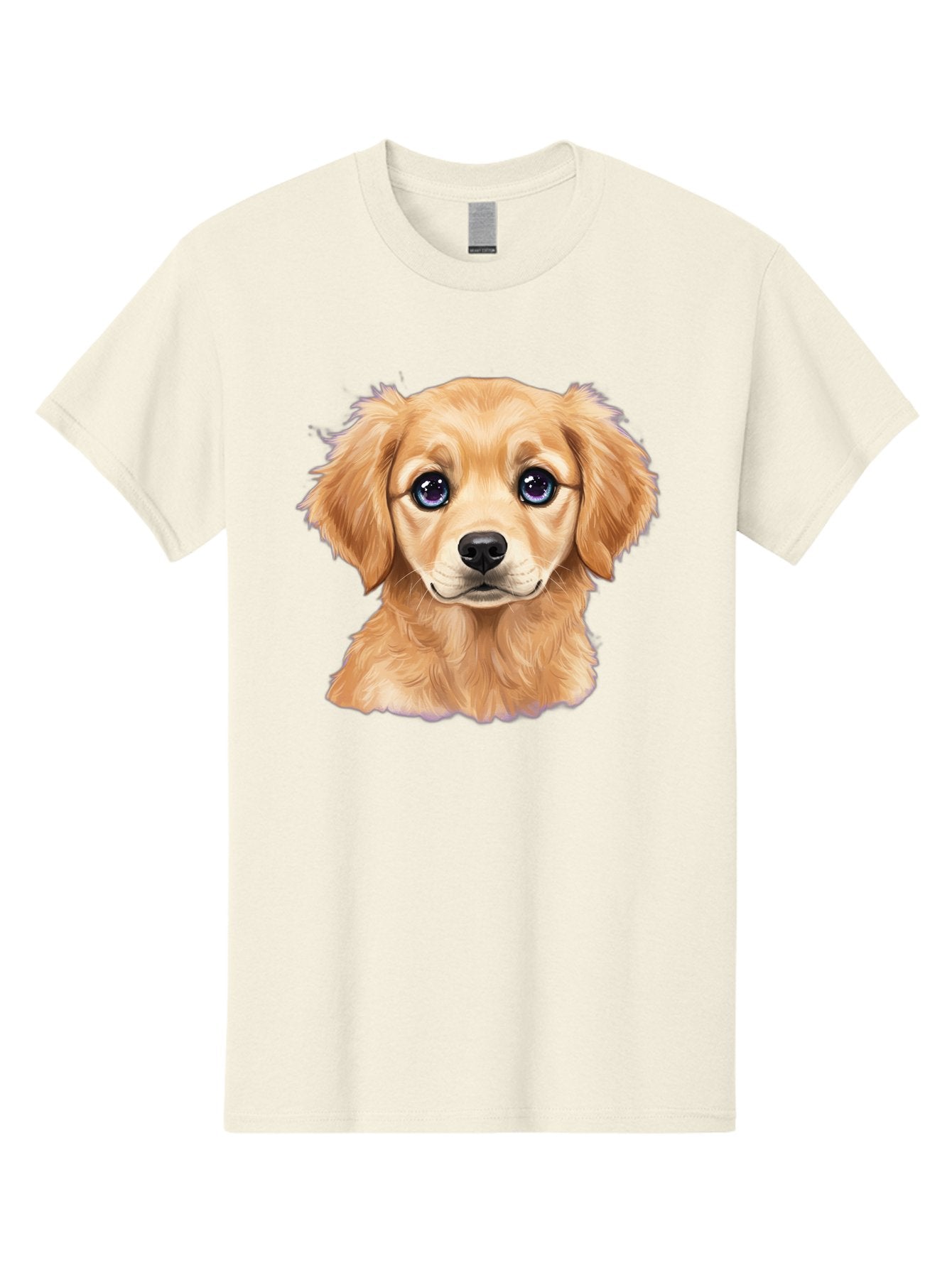 Golden-Retriever-Puppy-6 Men'S Graphic Tee, 100% Cotton, Comfortable Casual Summer Wear, Machine Washable, Golden Puppy, Cute Dog, Puppy Face, Blue Eyes, Fluffy Fur, Adorable Animal, Cartoon Style, Digital Art, Sweet Expression, Friendly Pet Bab993