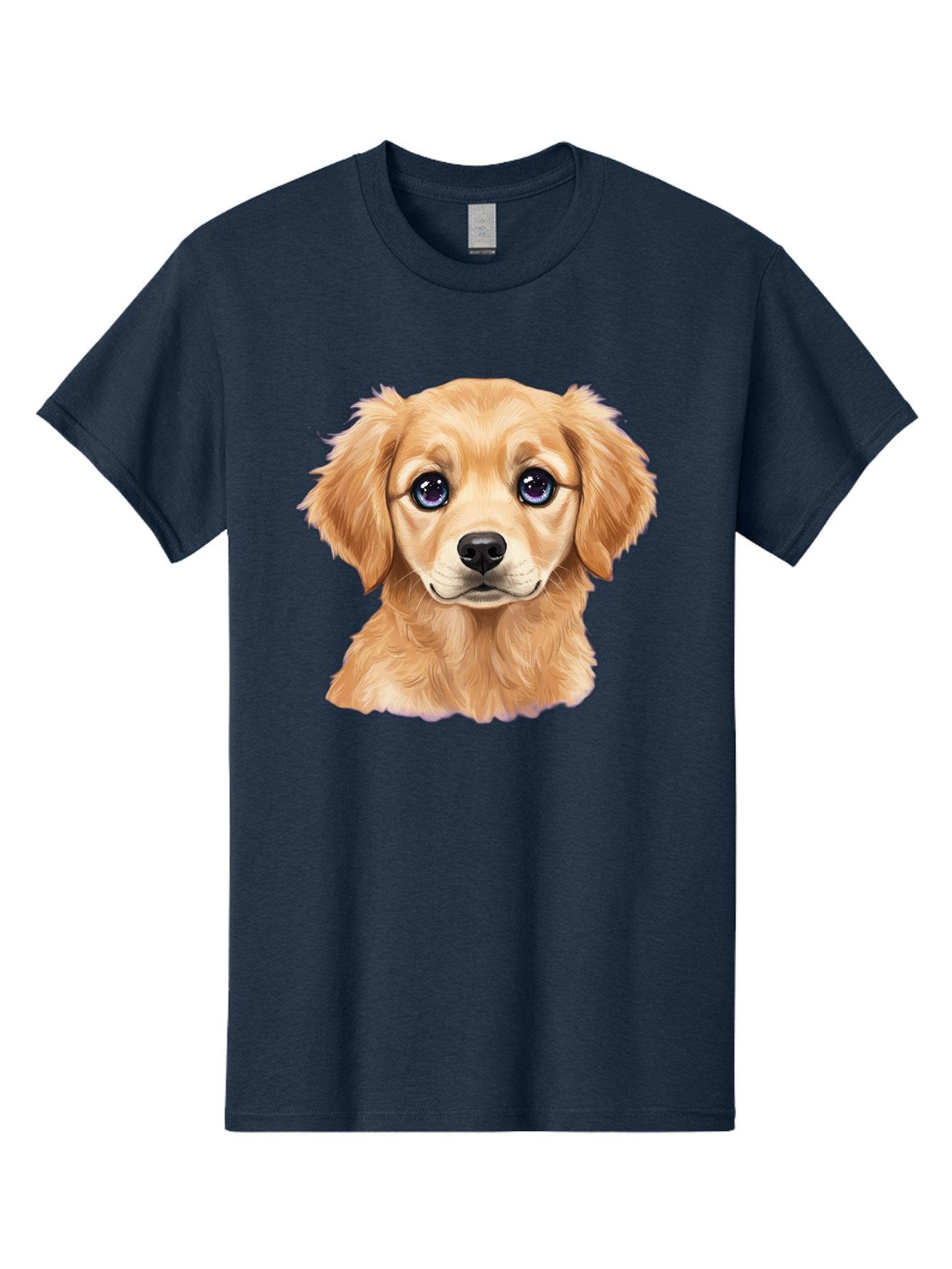 Golden-Retriever-Puppy-6 Men'S Graphic Tee, 100% Cotton, Comfortable Casual Summer Wear, Machine Washable, Golden Puppy, Cute Dog, Puppy Face, Blue Eyes, Fluffy Fur, Adorable Animal, Cartoon Style, Digital Art, Sweet Expression, Friendly Pet Bab993 6