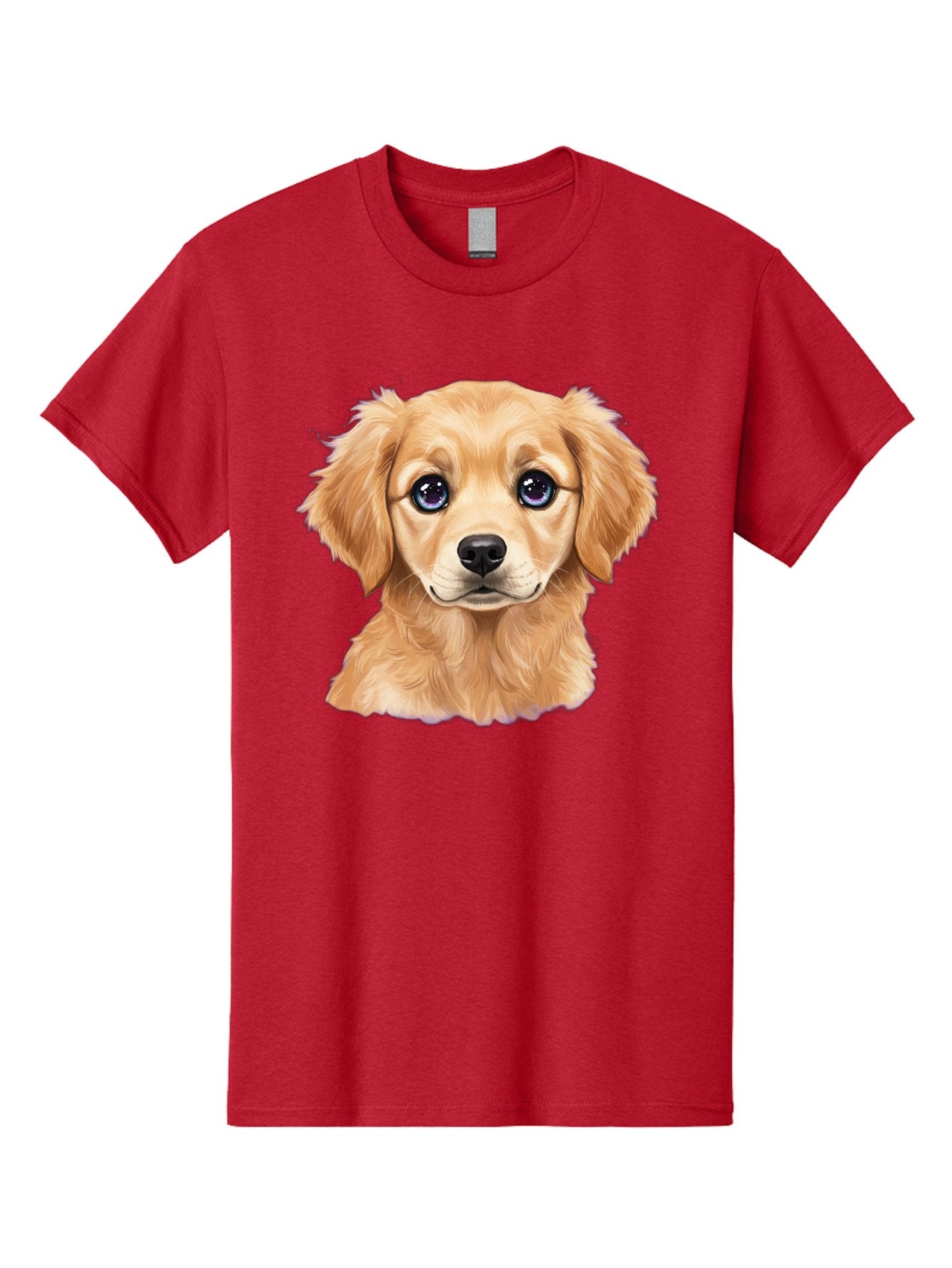 Golden-Retriever-Puppy-6 Men'S Graphic Tee, 100% Cotton, Comfortable Casual Summer Wear, Machine Washable, Golden Puppy, Cute Dog, Puppy Face, Blue Eyes, Fluffy Fur, Adorable Animal, Cartoon Style, Digital Art, Sweet Expression, Friendly Pet Bab993 5