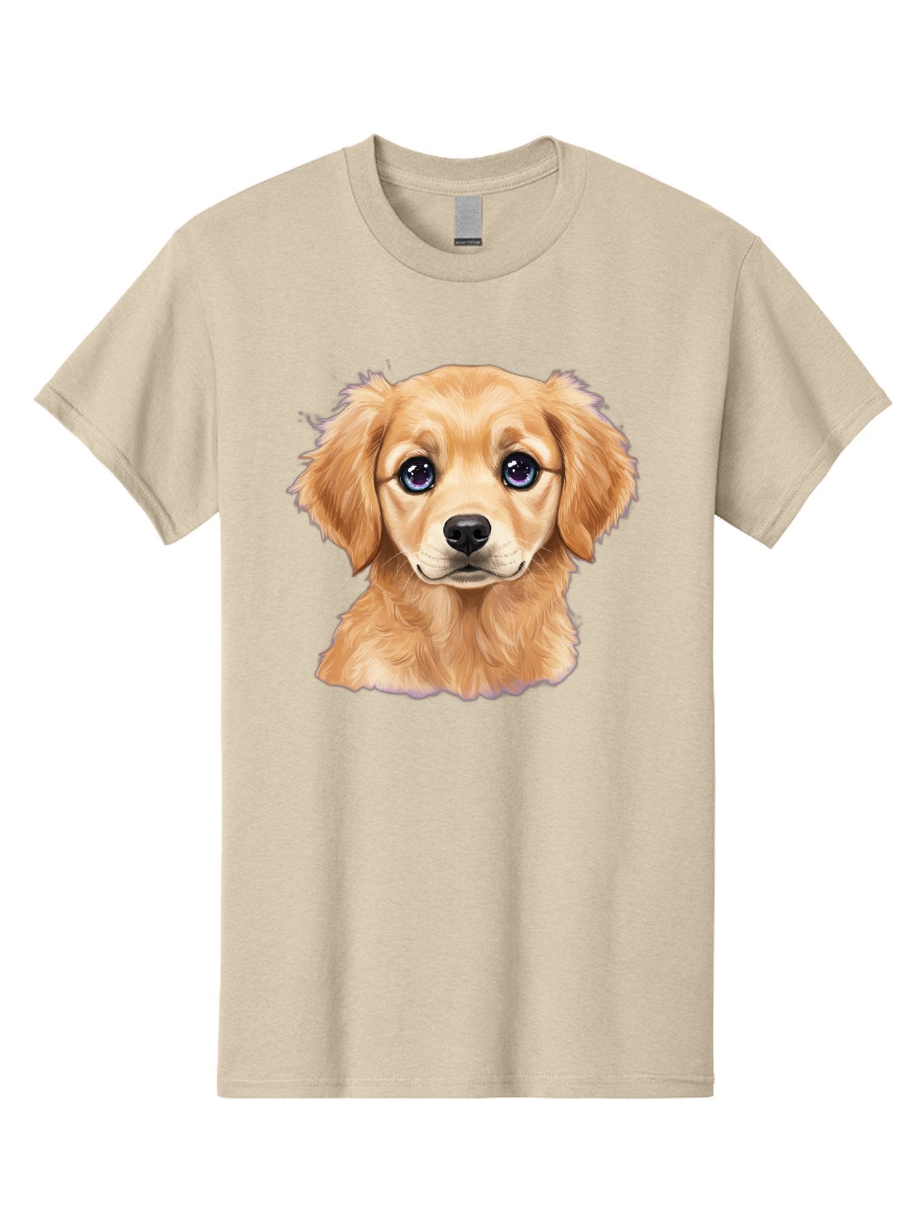 Golden-Retriever-Puppy-6 Men'S Graphic Tee, 100% Cotton, Comfortable Casual Summer Wear, Machine Washable, Golden Puppy, Cute Dog, Puppy Face, Blue Eyes, Fluffy Fur, Adorable Animal, Cartoon Style, Digital Art, Sweet Expression, Friendly Pet Bab993 3