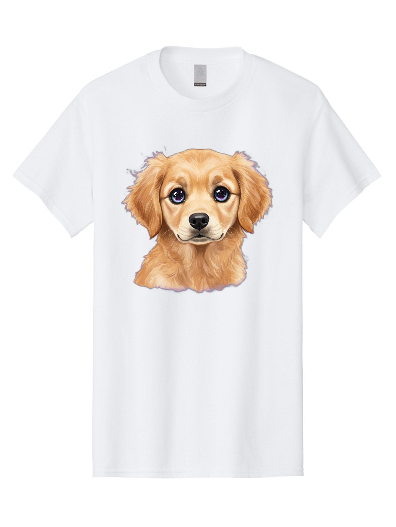 Golden-Retriever-Puppy-6 Men'S Graphic Tee, 100% Cotton, Comfortable Casual Summer Wear, Machine Washable, Golden Puppy, Cute Dog, Puppy Face, Blue Eyes, Fluffy Fur, Adorable Animal, Cartoon Style, Digital Art, Sweet Expression, Friendly Pet Bab993
