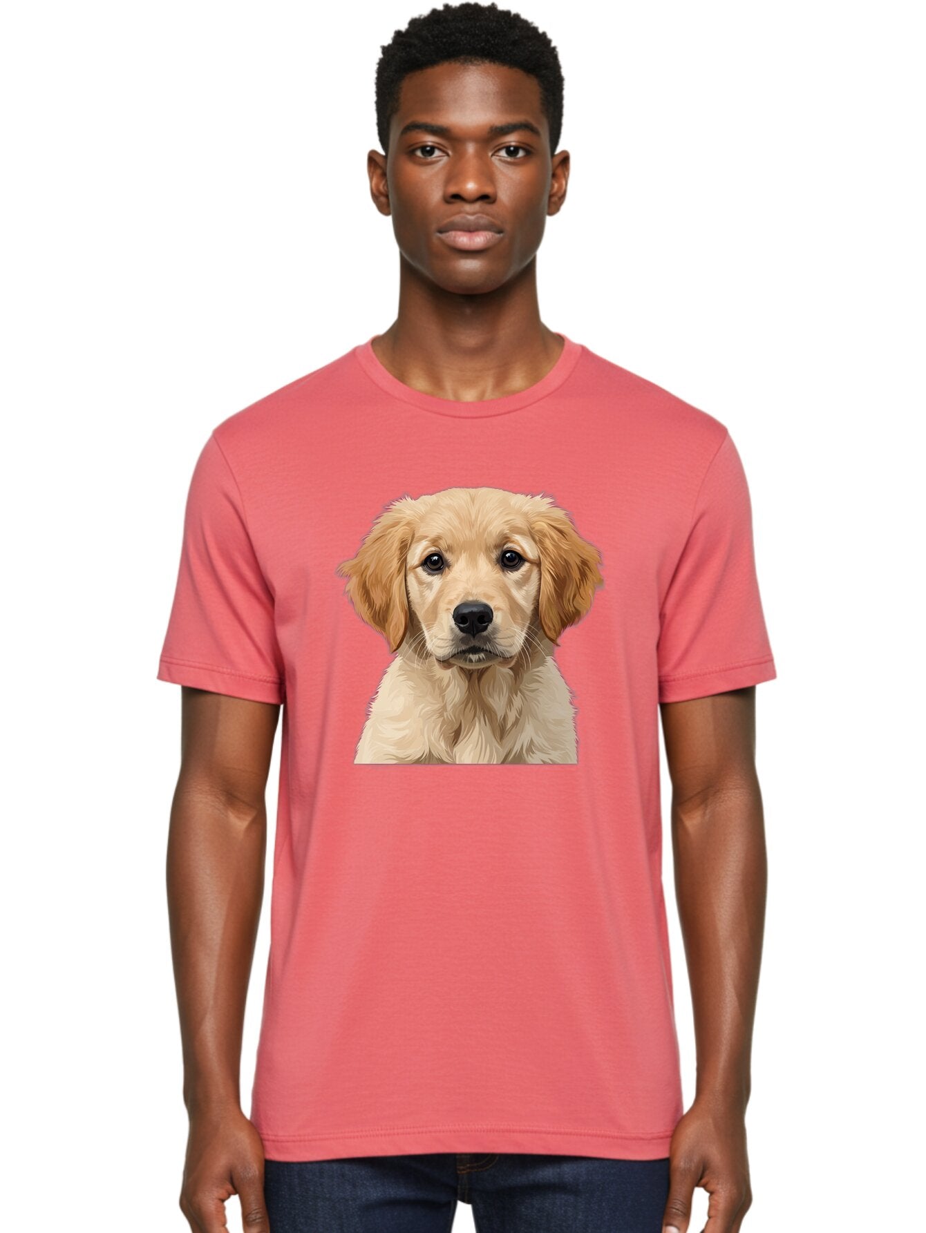 Golden-Retriever-Puppy Men'S Graphic Tee, 100% Cotton, Comfortable Casual Summer Wear, Machine Washable, Golden Retriever Puppy, Cute Dog, Puppy Face, Fluffy Fur, Adorable Eyes, Friendly Dog, Lovable Pet, Young Canine, Playful Pup, Bab994 21