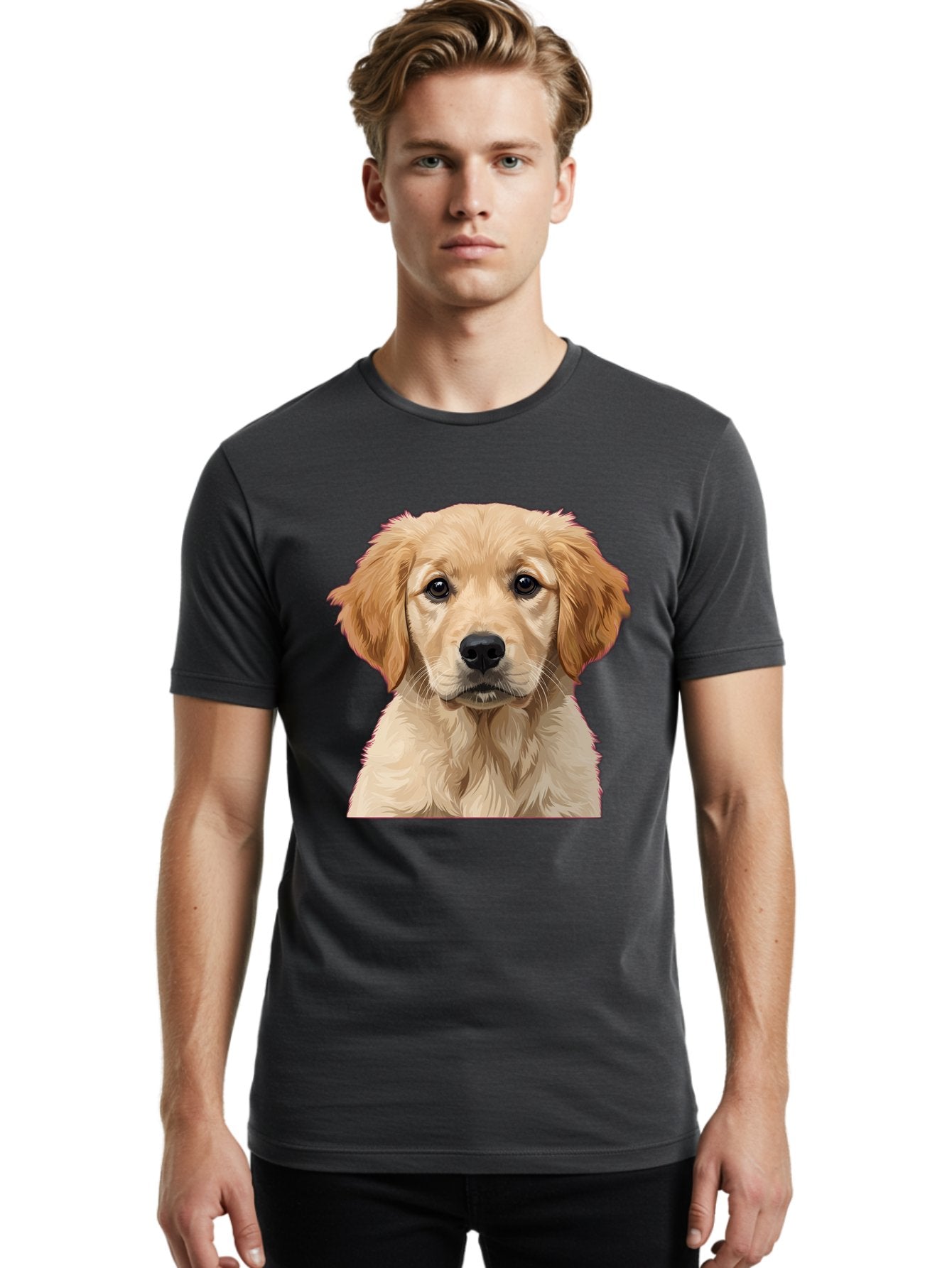 Golden-Retriever-Puppy Men'S Graphic Tee, 100% Cotton, Comfortable Casual Summer Wear, Machine Washable, Golden Retriever Puppy, Cute Dog, Puppy Face, Fluffy Fur, Adorable Eyes, Friendly Dog, Lovable Pet, Young Canine, Playful Pup, Bab994 25