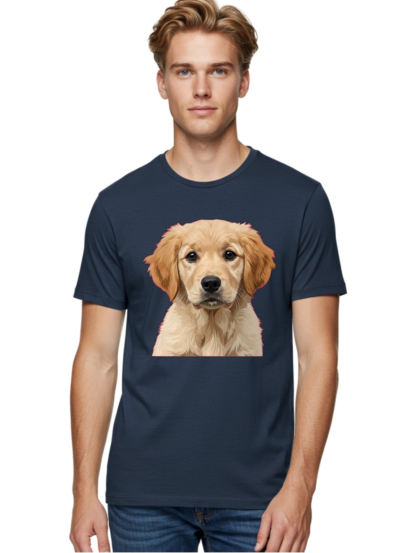 Golden-Retriever-Puppy Men'S Graphic Tee, 100% Cotton, Comfortable Casual Summer Wear, Machine Washable, Golden Retriever Puppy, Cute Dog, Puppy Face, Fluffy Fur, Adorable Eyes, Friendly Dog, Lovable Pet, Young Canine, Playful Pup, Bab994 17