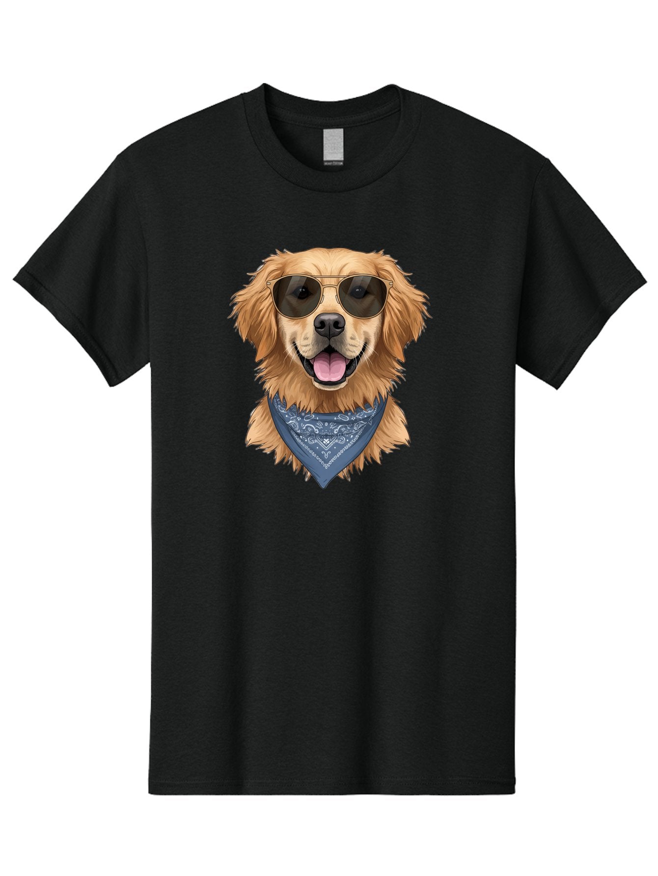 Golden-Retriever-Sunglasses-1 Men'S Graphic Tee, 100% Cotton, Comfortable Casual Summer Wear, Machine Washable, Golden Retriever Wearing Sunglasses, Dog With Shades, Bandana Around Neck, Funny Animal Portrait, Cool Dog Design, Bab995 8