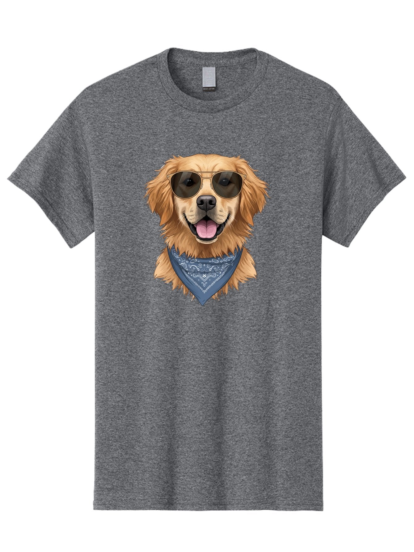 Golden-Retriever-Sunglasses-1 Men'S Graphic Tee, 100% Cotton, Comfortable Casual Summer Wear, Machine Washable, Golden Retriever Wearing Sunglasses, Dog With Shades, Bandana Around Neck, Funny Animal Portrait, Cool Dog Design, Bab995 4