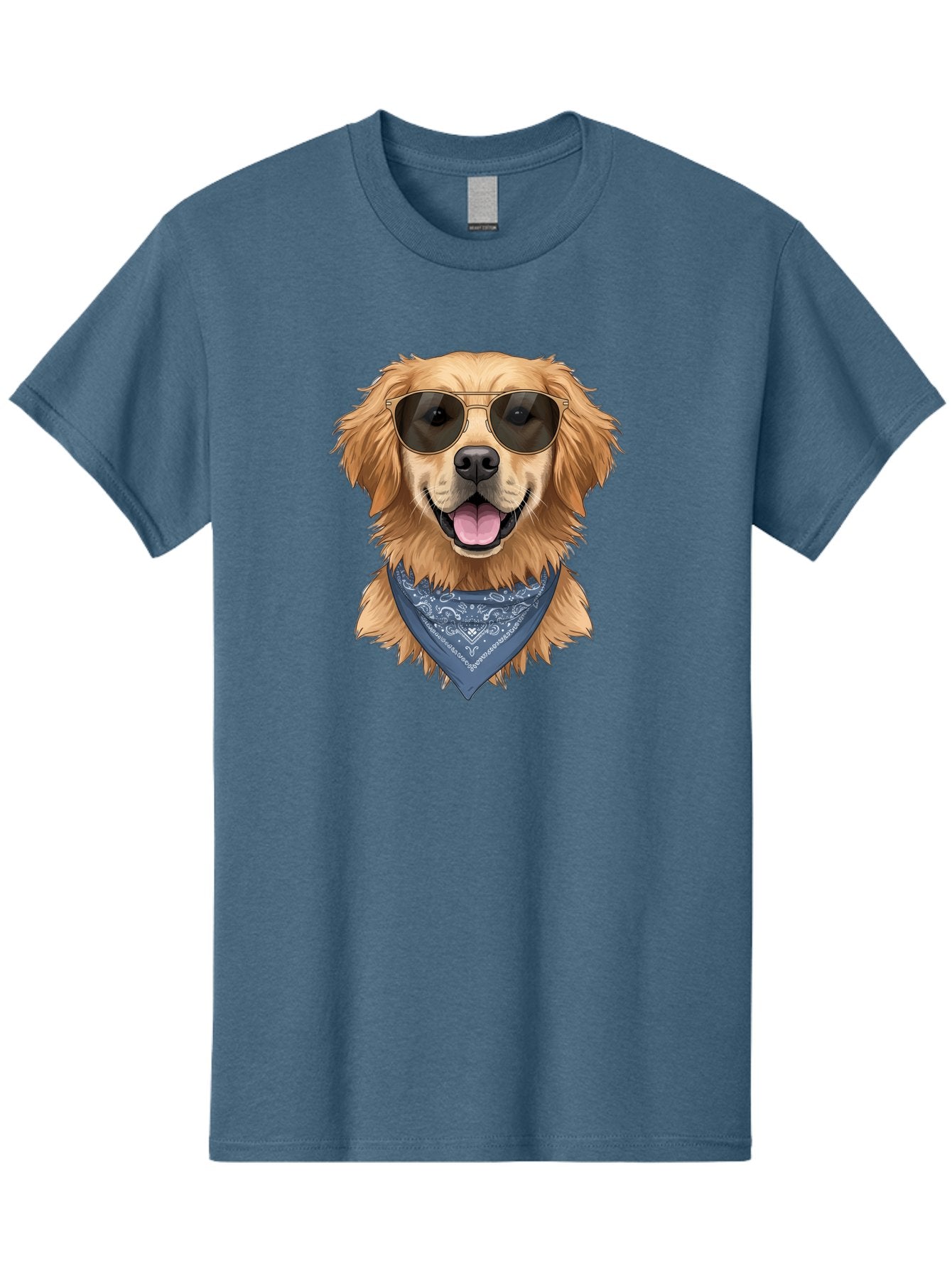 Golden-Retriever-Sunglasses-1 Men'S Graphic Tee, 100% Cotton, Comfortable Casual Summer Wear, Machine Washable, Golden Retriever Wearing Sunglasses, Dog With Shades, Bandana Around Neck, Funny Animal Portrait, Cool Dog Design, Bab995 10