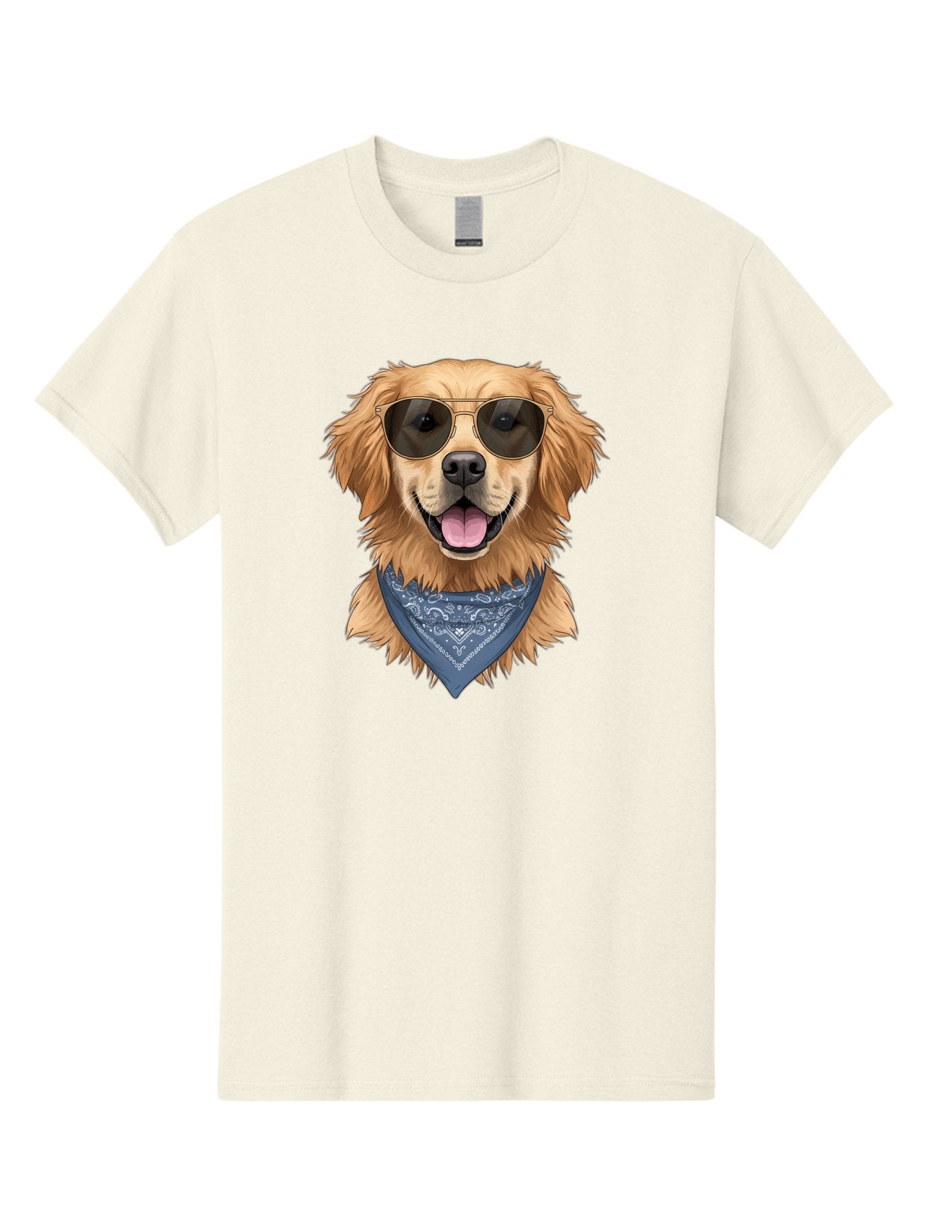 Golden-Retriever-Sunglasses-1 Men'S Graphic Tee, 100% Cotton, Comfortable Casual Summer Wear, Machine Washable, Golden Retriever Wearing Sunglasses, Dog With Shades, Bandana Around Neck, Funny Animal Portrait, Cool Dog Design, Bab995 14