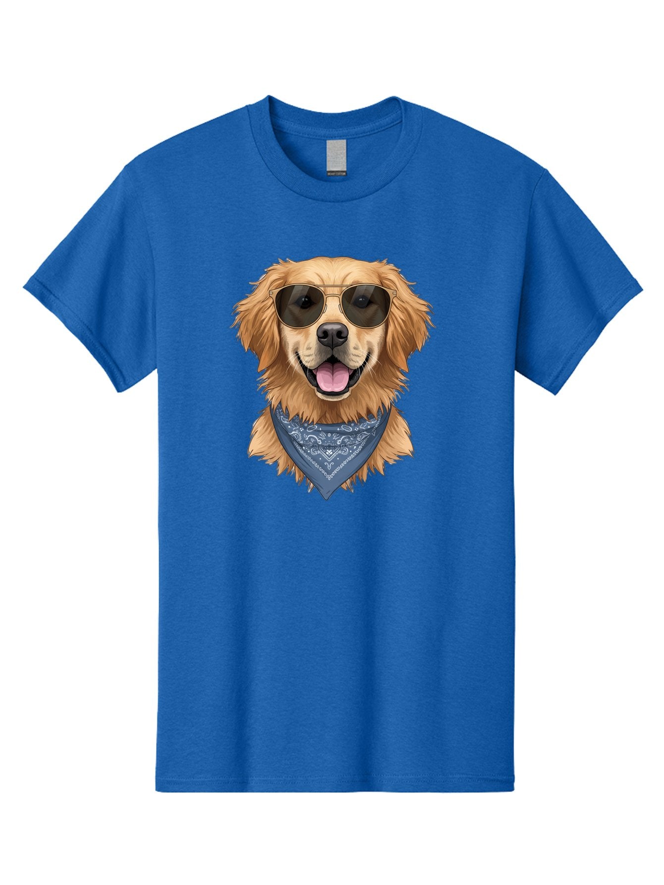 Golden-Retriever-Sunglasses-1 Men'S Graphic Tee, 100% Cotton, Comfortable Casual Summer Wear, Machine Washable, Golden Retriever Wearing Sunglasses, Dog With Shades, Bandana Around Neck, Funny Animal Portrait, Cool Dog Design, Bab995 13