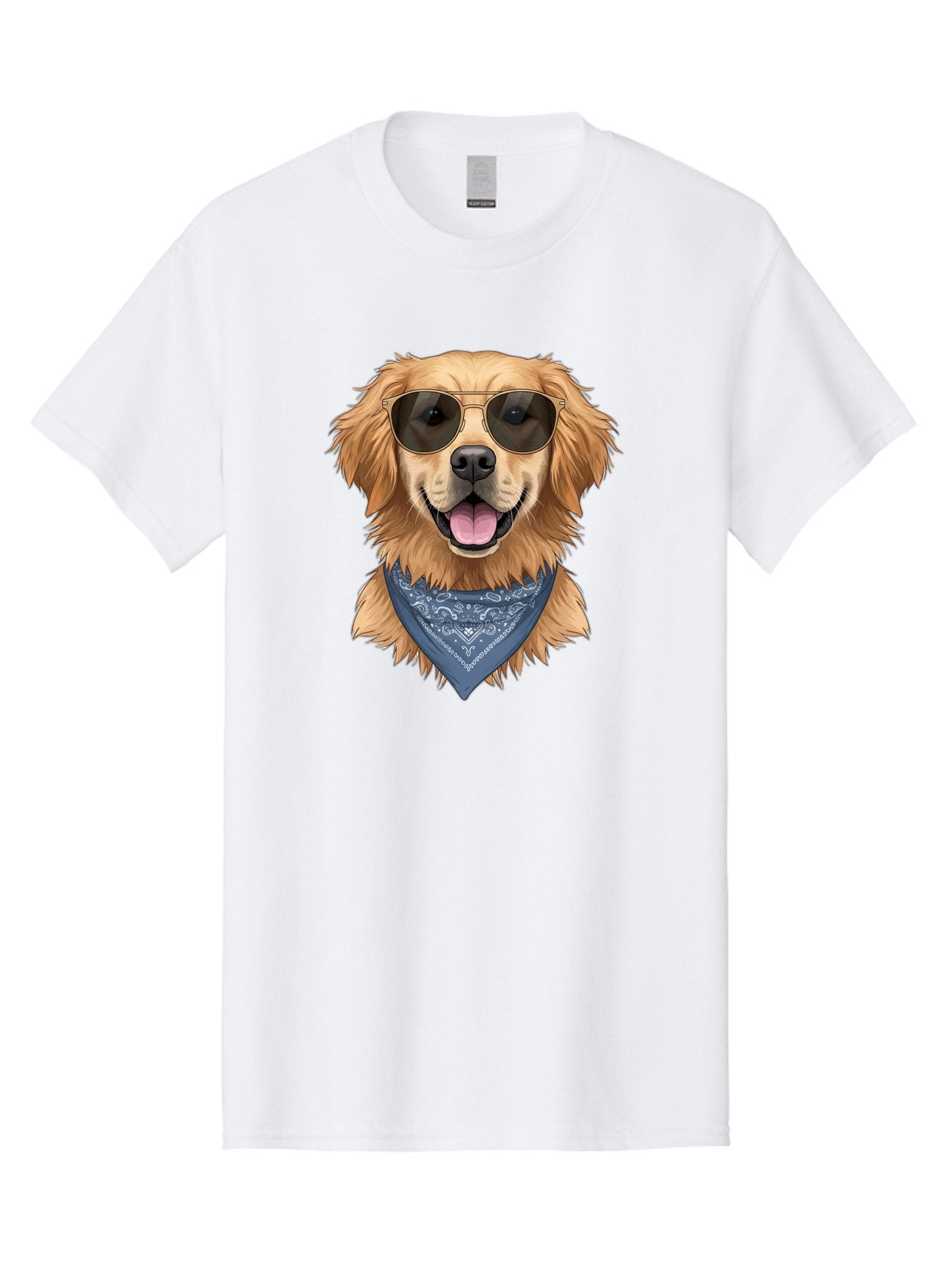 Golden-Retriever-Sunglasses-1 Men'S Graphic Tee, 100% Cotton, Comfortable Casual Summer Wear, Machine Washable, Golden Retriever Wearing Sunglasses, Dog With Shades, Bandana Around Neck, Funny Animal Portrait, Cool Dog Design, Bab995 6