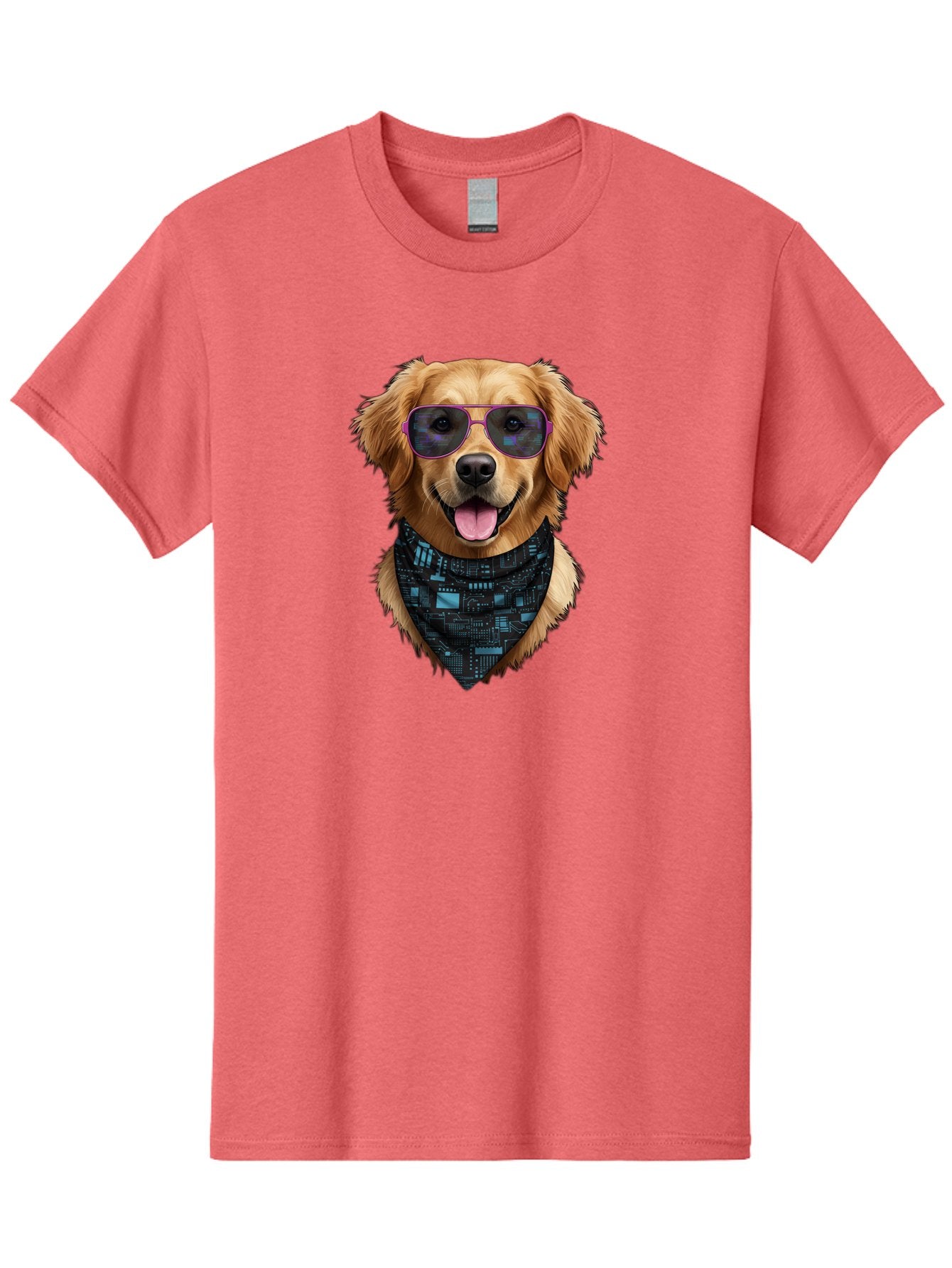 Golden-Retriever-Sunglasses Men'S Graphic Tee, 100% Cotton, Comfortable Casual Summer Wear, Machine Washable, Golden Retriever Dog, Trendy Sunglasses, Tech-Inspired Bandana, Streetwear Style, Cool Canine, Futuristic Fashion, Bab996 4