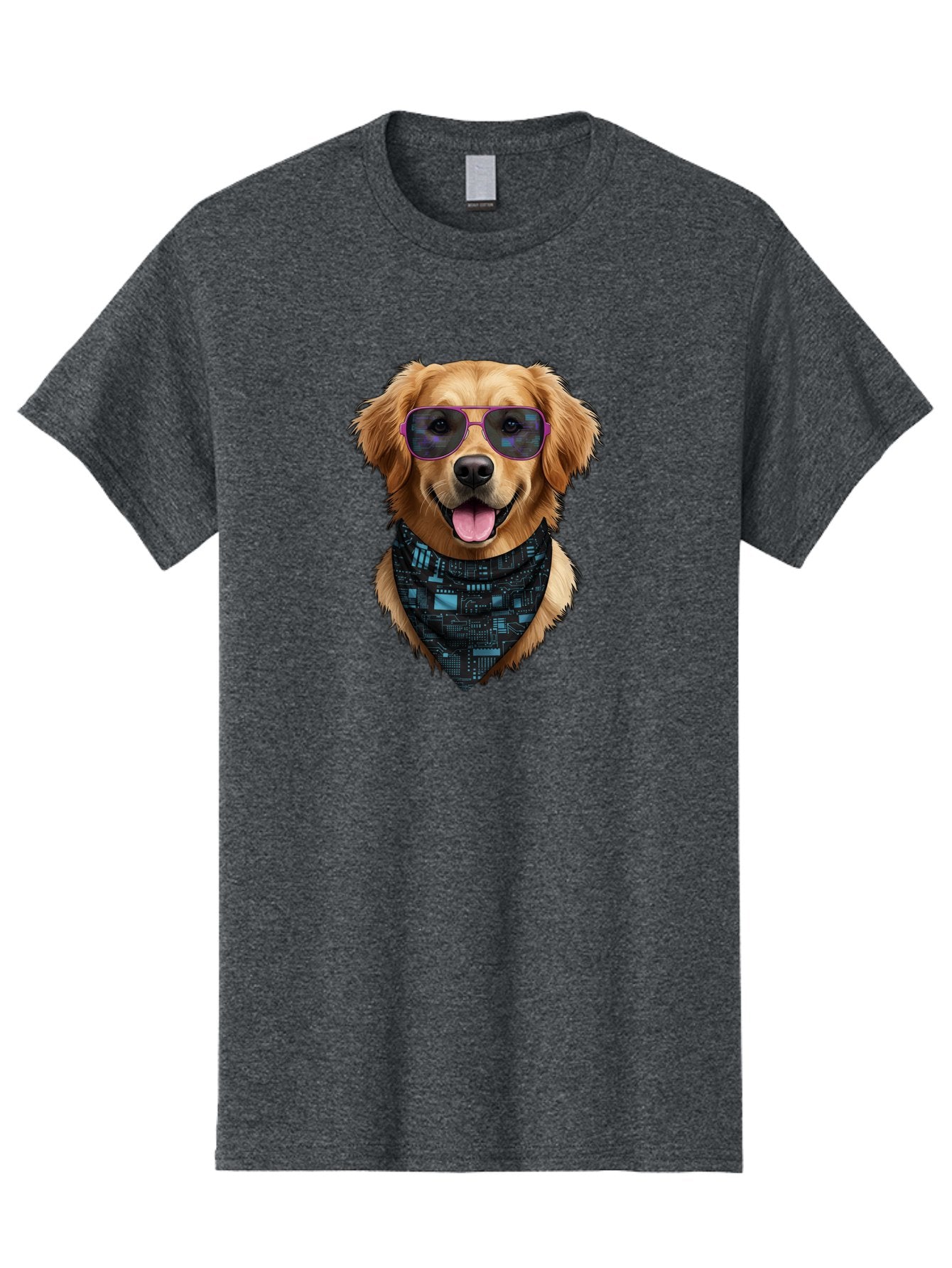Golden-Retriever-Sunglasses Men'S Graphic Tee, 100% Cotton, Comfortable Casual Summer Wear, Machine Washable, Golden Retriever Dog, Trendy Sunglasses, Tech-Inspired Bandana, Streetwear Style, Cool Canine, Futuristic Fashion, Bab996 3