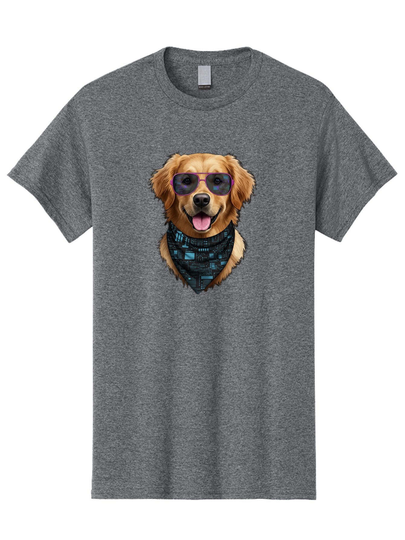 Golden-Retriever-Sunglasses Men'S Graphic Tee, 100% Cotton, Comfortable Casual Summer Wear, Machine Washable, Golden Retriever Dog, Trendy Sunglasses, Tech-Inspired Bandana, Streetwear Style, Cool Canine, Futuristic Fashion, Bab996 11