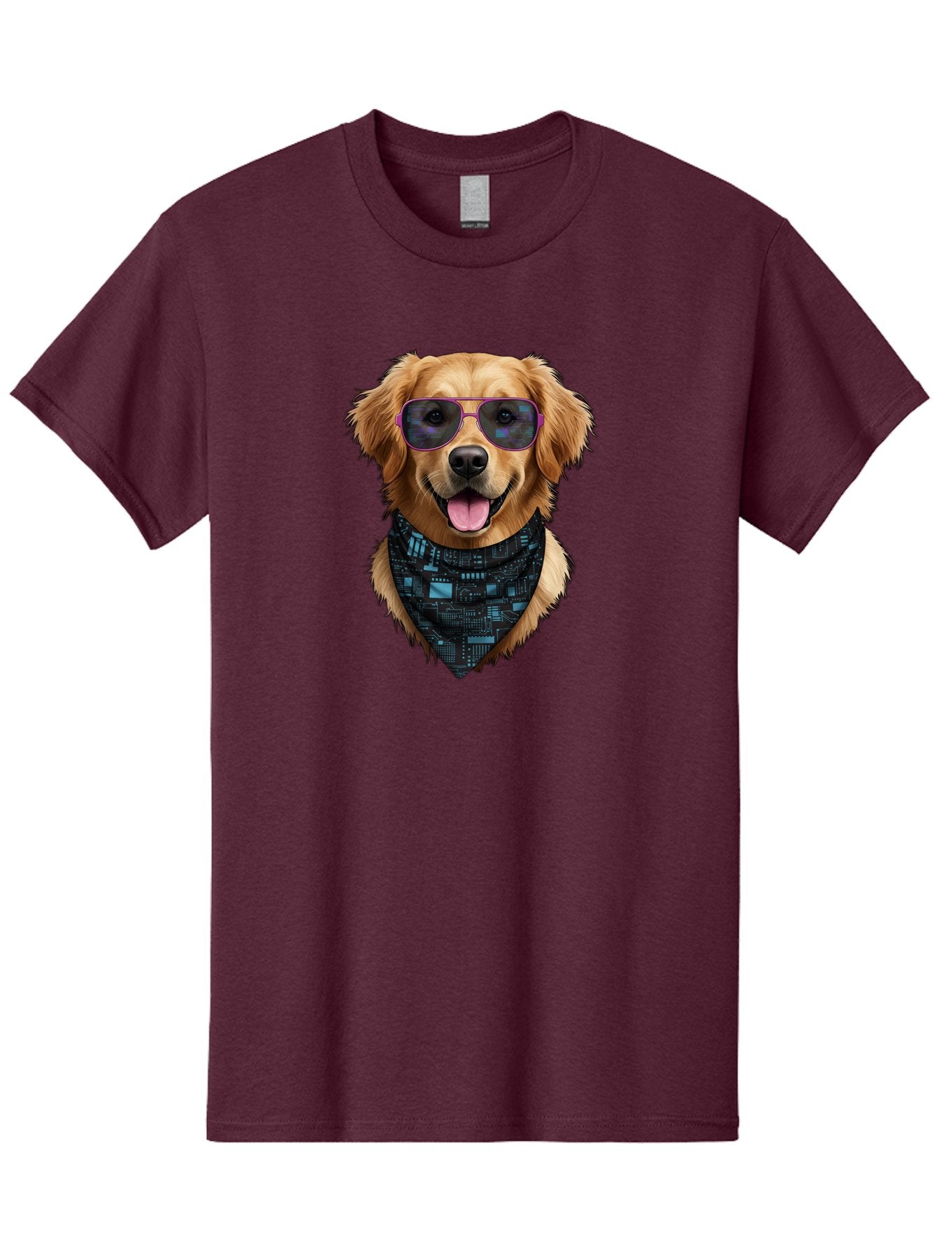 Golden-Retriever-Sunglasses Men'S Graphic Tee, 100% Cotton, Comfortable Casual Summer Wear, Machine Washable, Golden Retriever Dog, Trendy Sunglasses, Tech-Inspired Bandana, Streetwear Style, Cool Canine, Futuristic Fashion, Bab996 5
