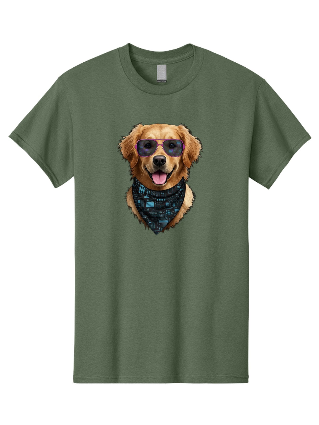 Golden-Retriever-Sunglasses Men'S Graphic Tee, 100% Cotton, Comfortable Casual Summer Wear, Machine Washable, Golden Retriever Dog, Trendy Sunglasses, Tech-Inspired Bandana, Streetwear Style, Cool Canine, Futuristic Fashion, Bab996 14